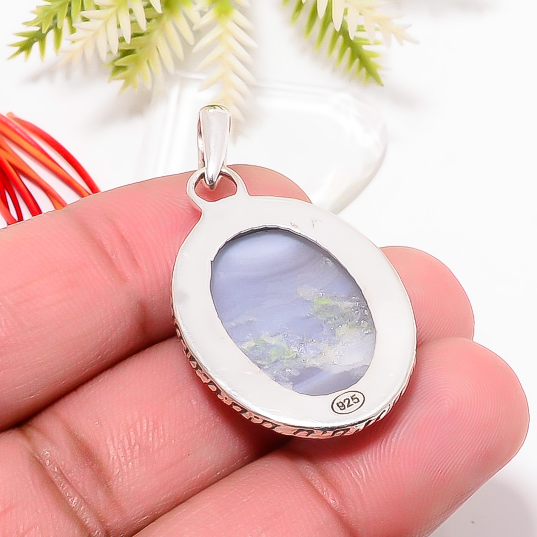 Blue Lace Agate - Namibia 925 Solid Sterling Silver Pendant