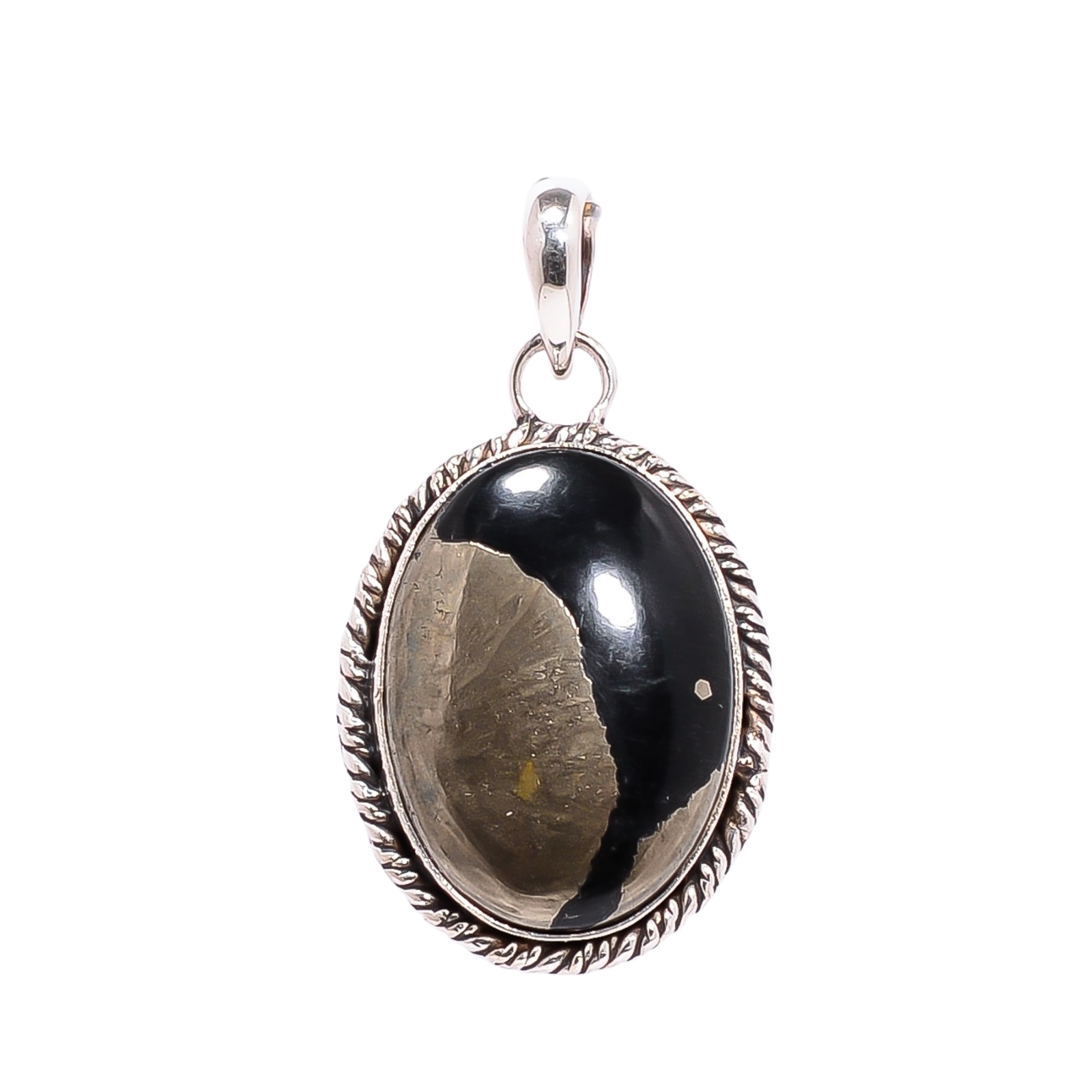 Healer'S Gold Pyrite In Magnetite 925 Solid Sterling Silver Pendant