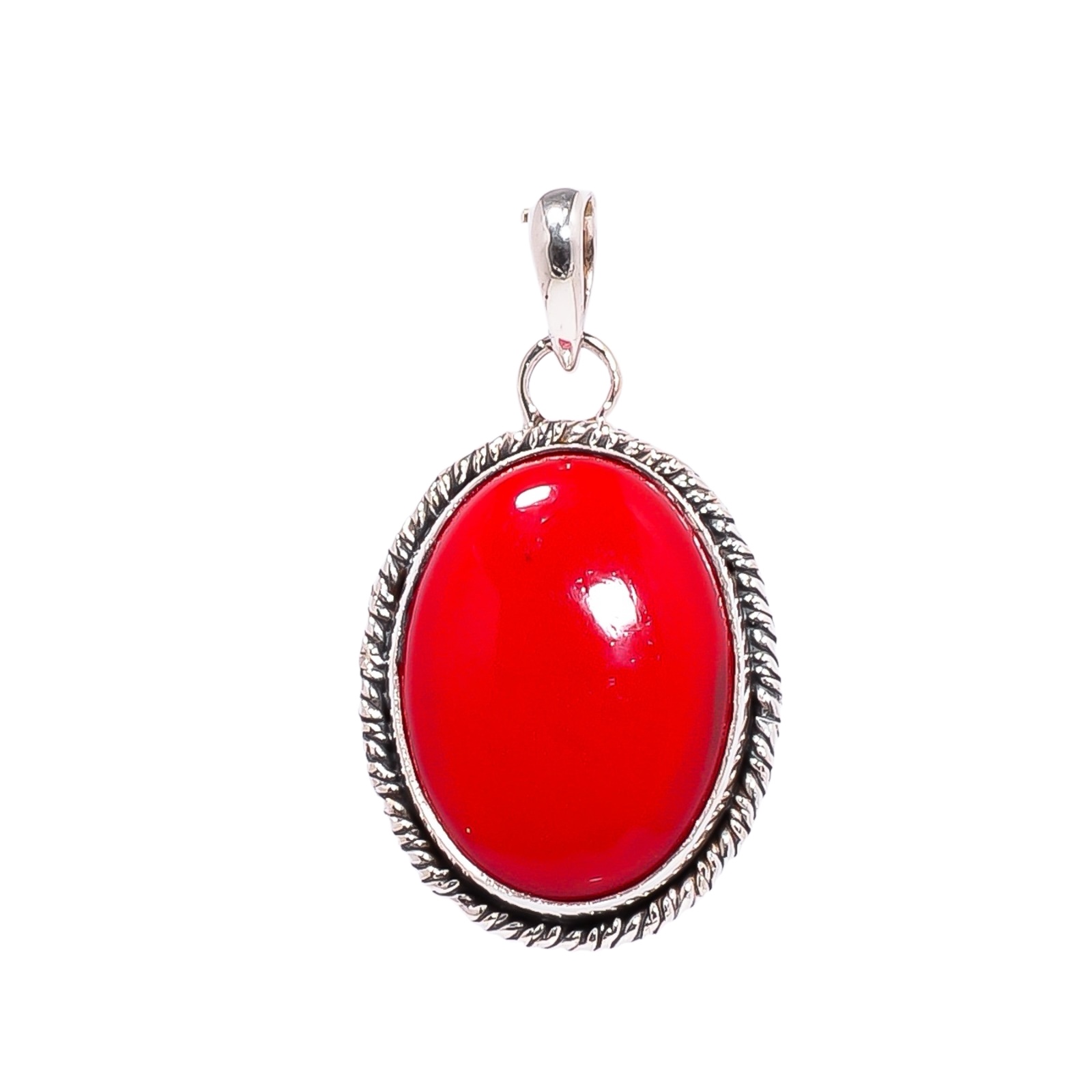 Red Coral - Simulated 925 Solid Sterling Silver Pendant