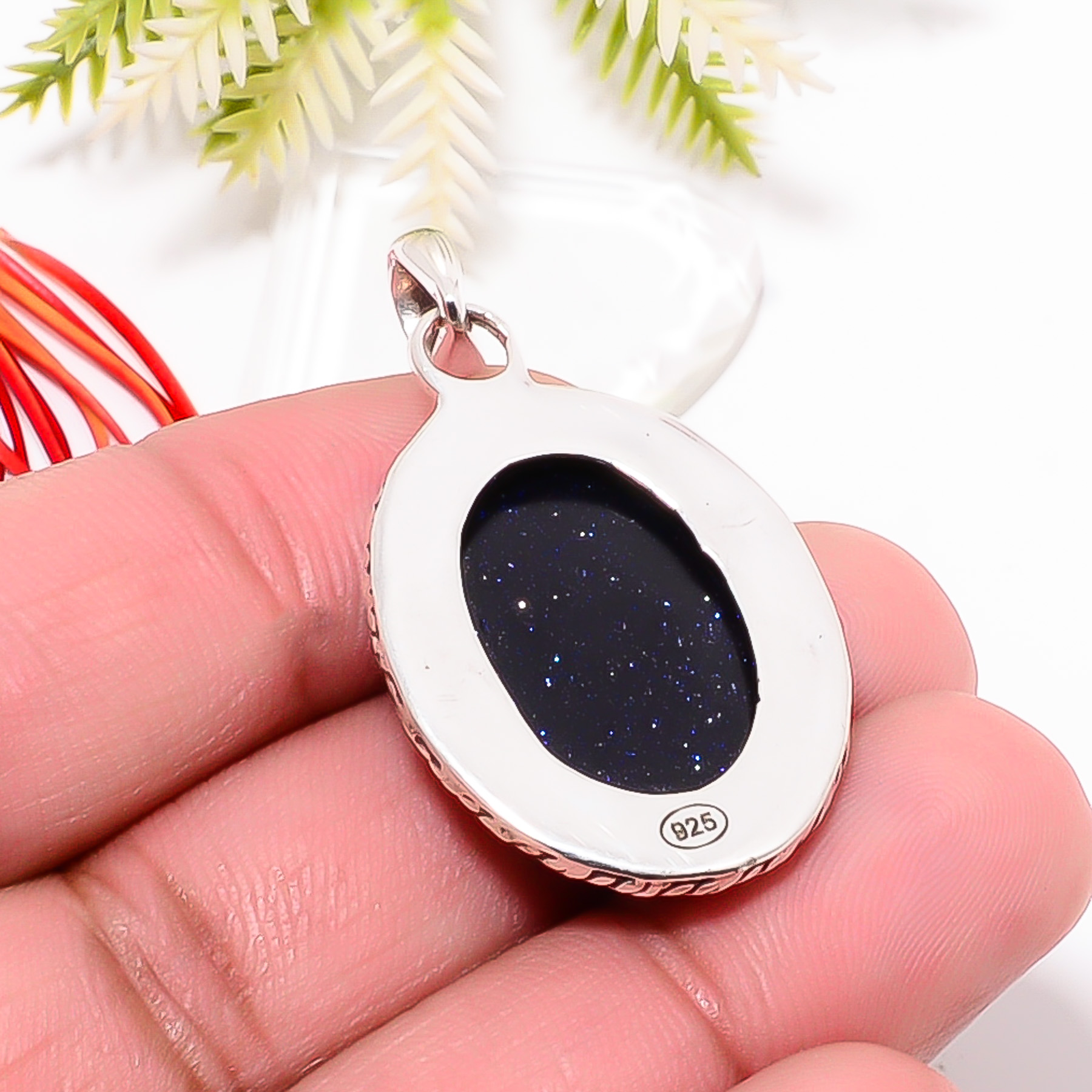 Blue Sunstone - Simulated 925 Solid Sterling Silver Pendant