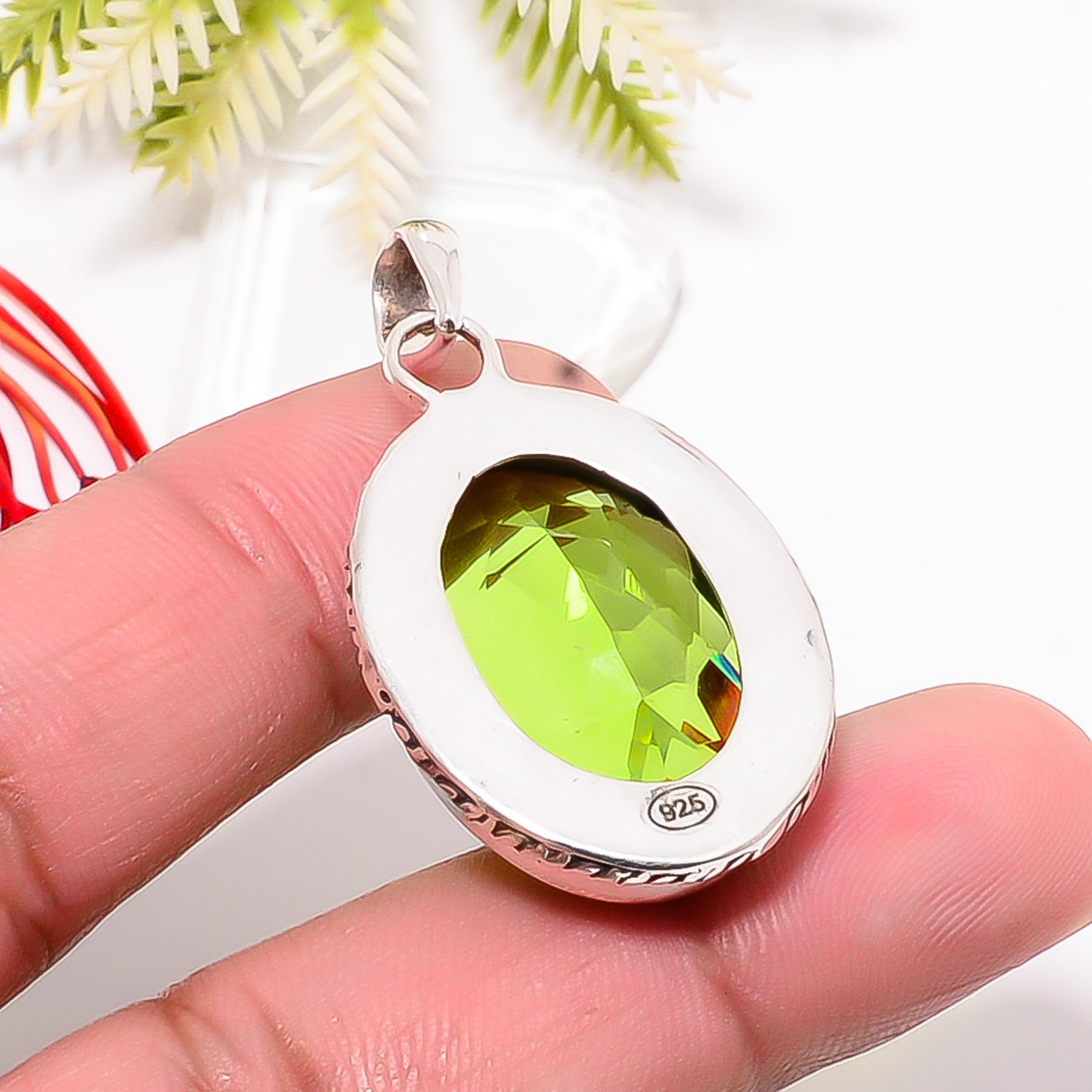 Peridot - Simulated 925 Solid Sterling Silver Pendant