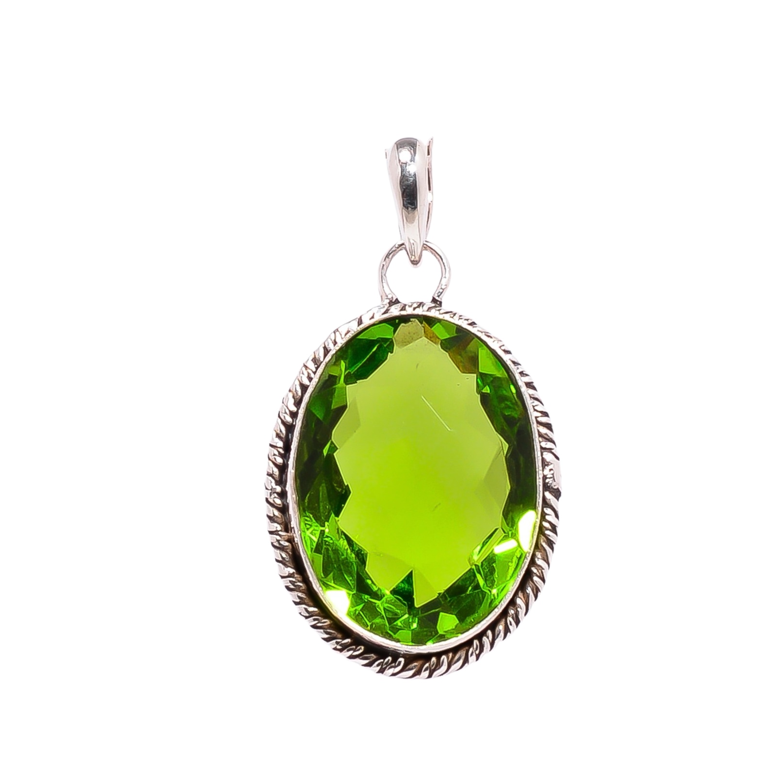 Peridot - Simulated 925 Solid Sterling Silver Pendant