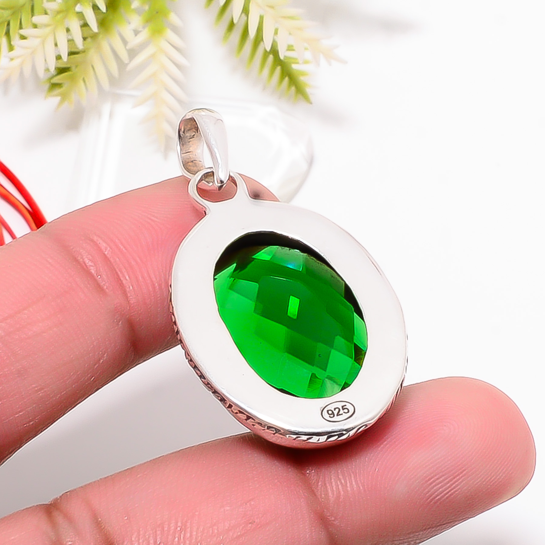 Chrome Diopside - Simulated 925 Solid Sterling Silver Pendant