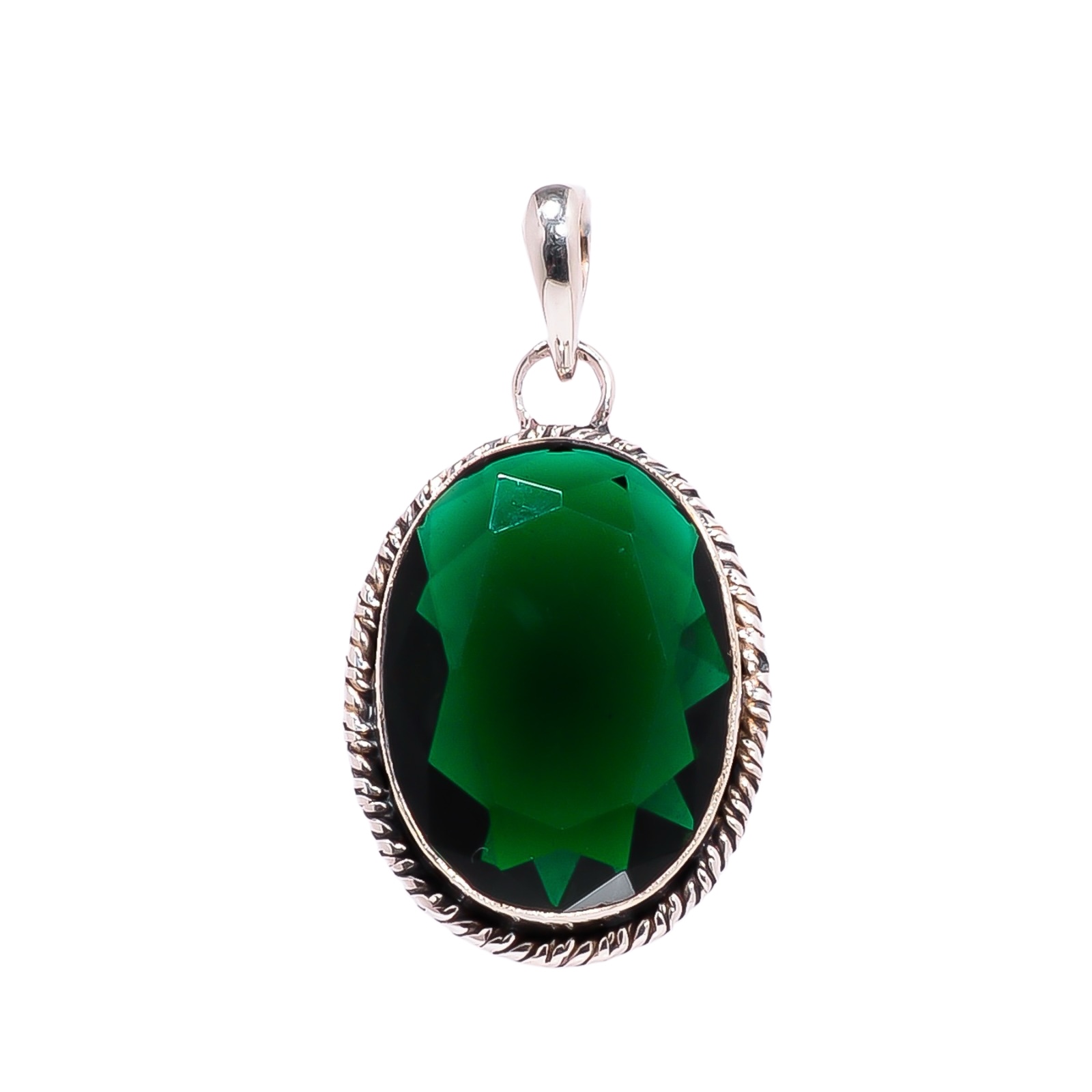 Chrome Diopside - Simulated 925 Solid Sterling Silver Pendant