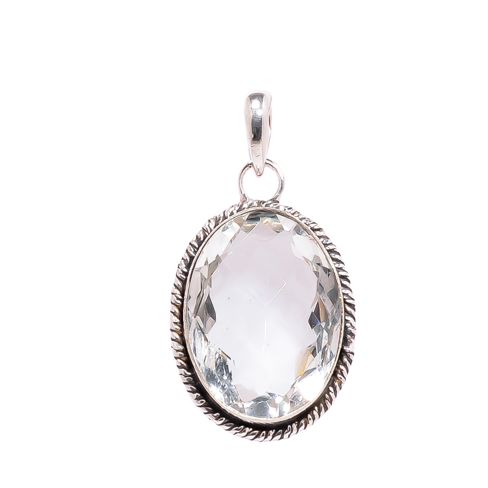 White Topaz - Simulated 925 Solid Sterling Silver Pendant