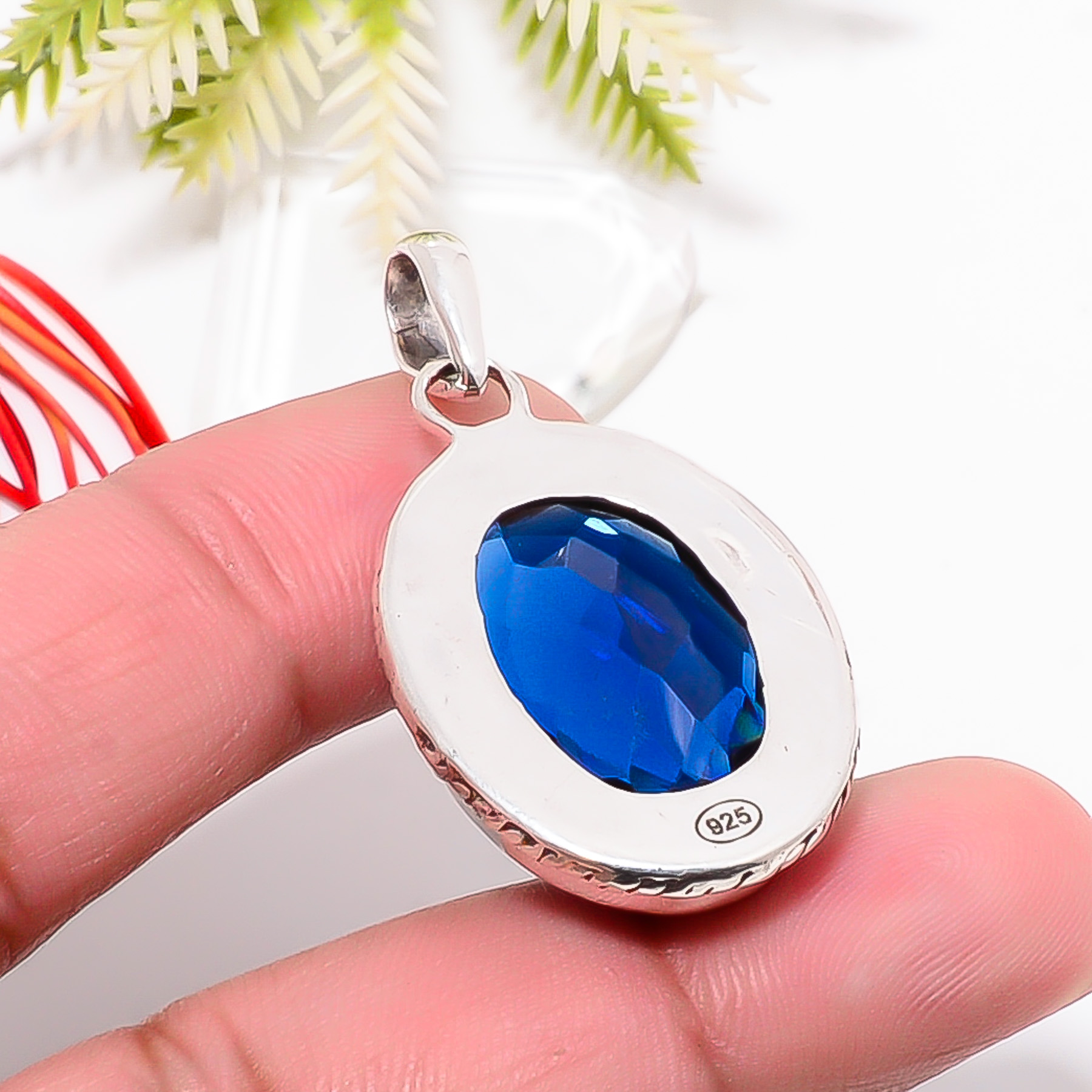 Blue Sapphire - Simulated 925 Solid Sterling Silver Pendant