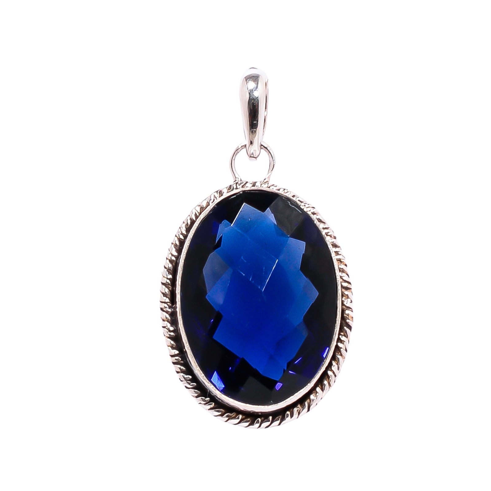 Blue Sapphire - Simulated 925 Solid Sterling Silver Pendant