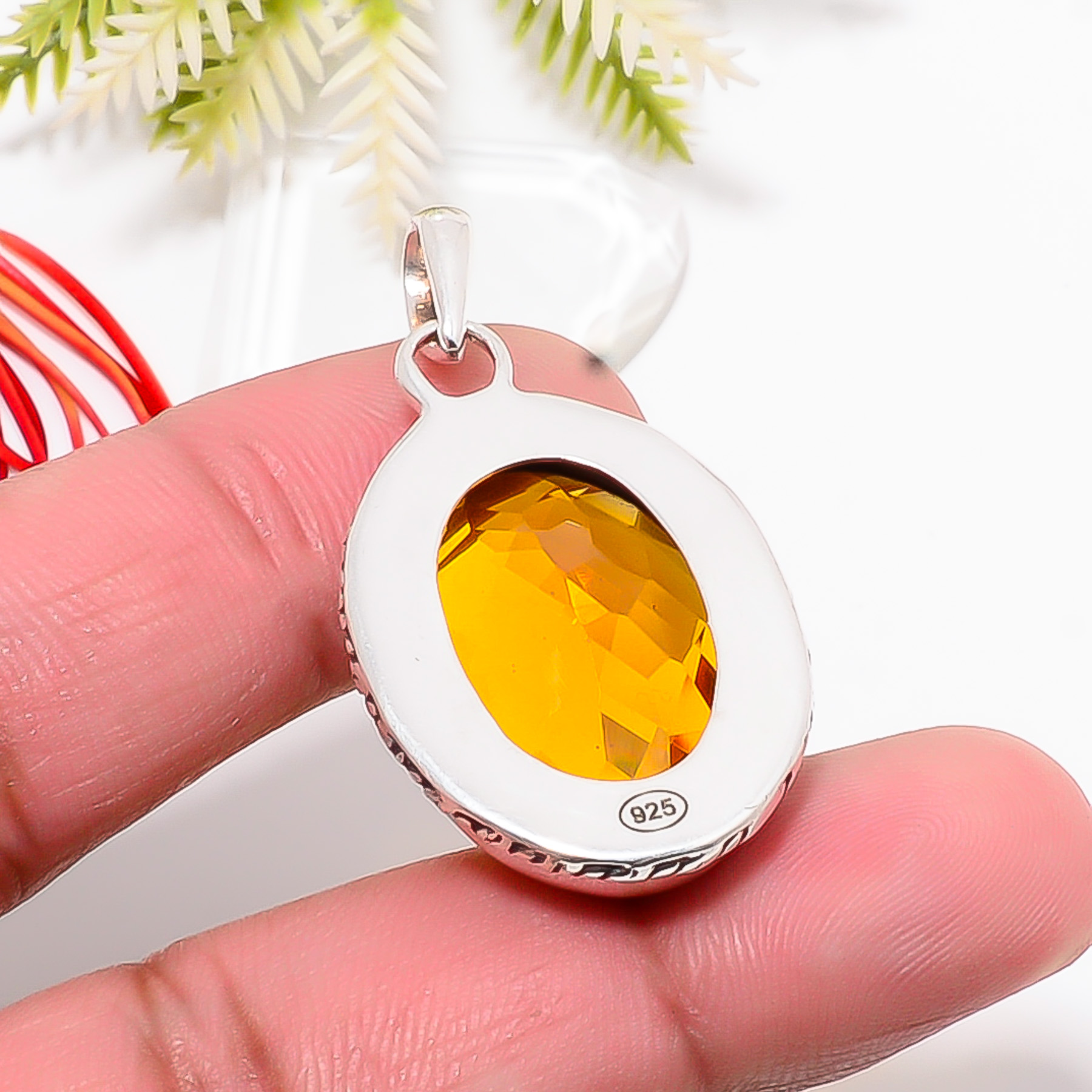 Citrine - Simulated 925 Solid Sterling Silver Pendant
