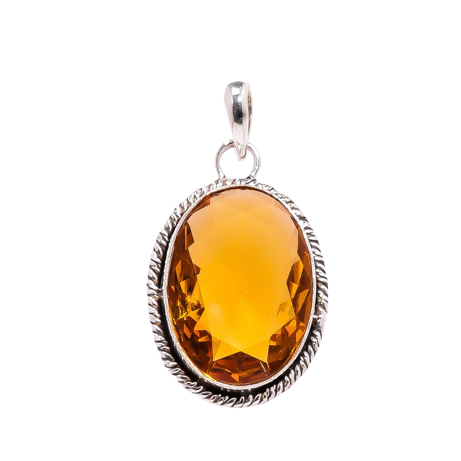 Citrine - Simulated 925 Solid Sterling Silver Pendant