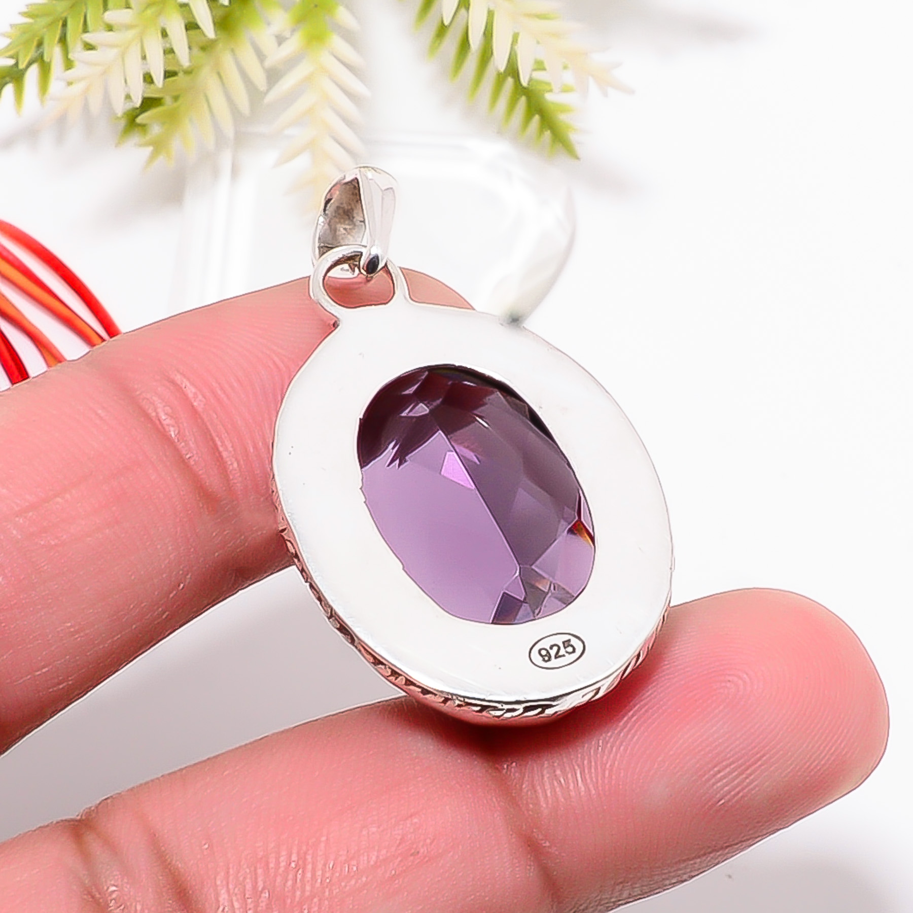 Purple Amethyst - Simulated 925 Solid Sterling Silver Pendant