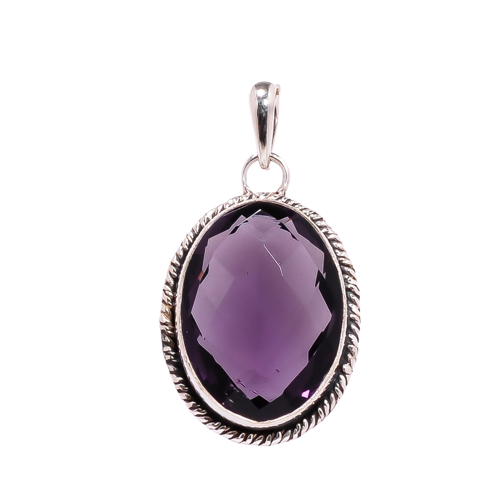 Purple Amethyst - Simulated 925 Solid Sterling Silver Pendant