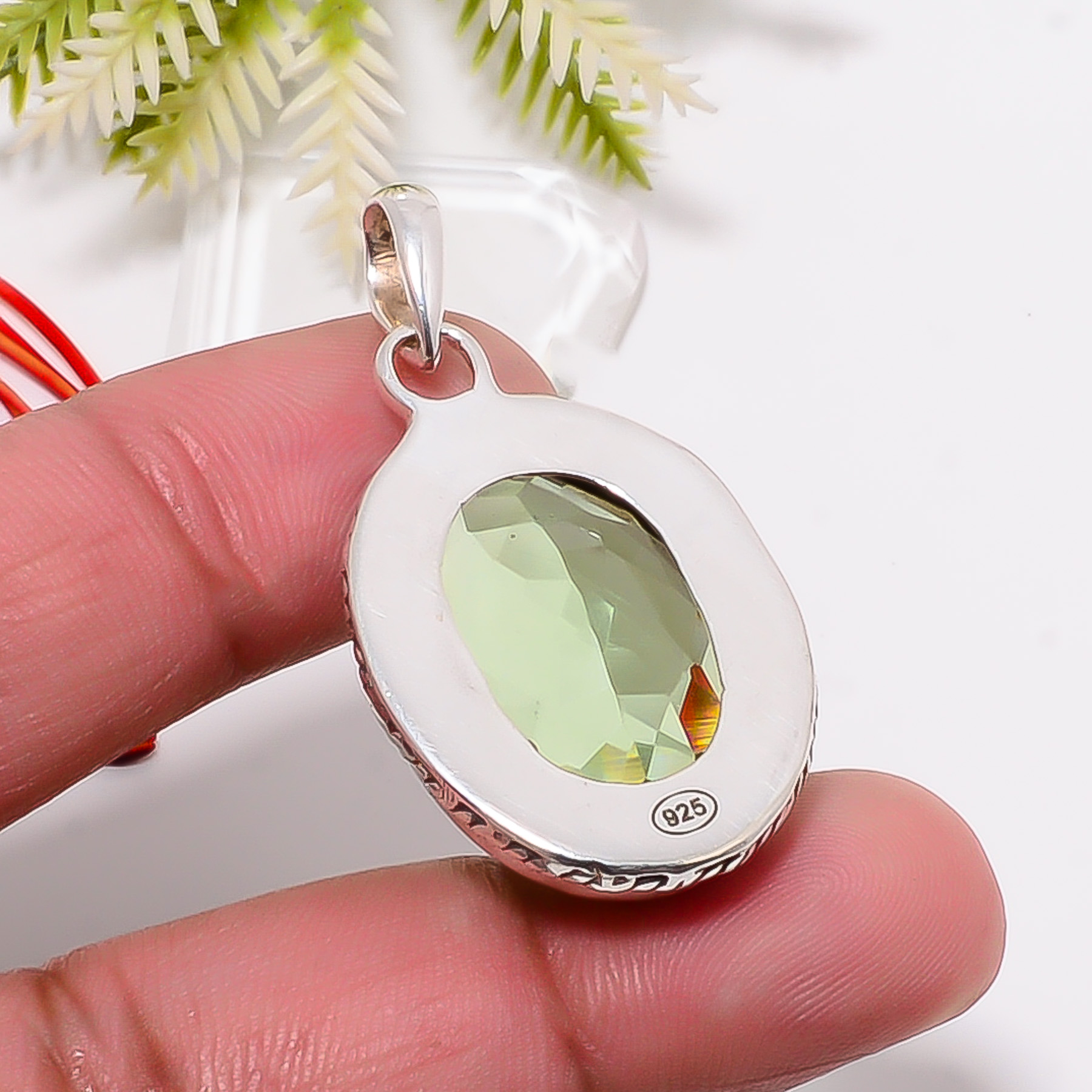 Green Amethyst - Simulated 925 Solid Sterling Silver Pendant