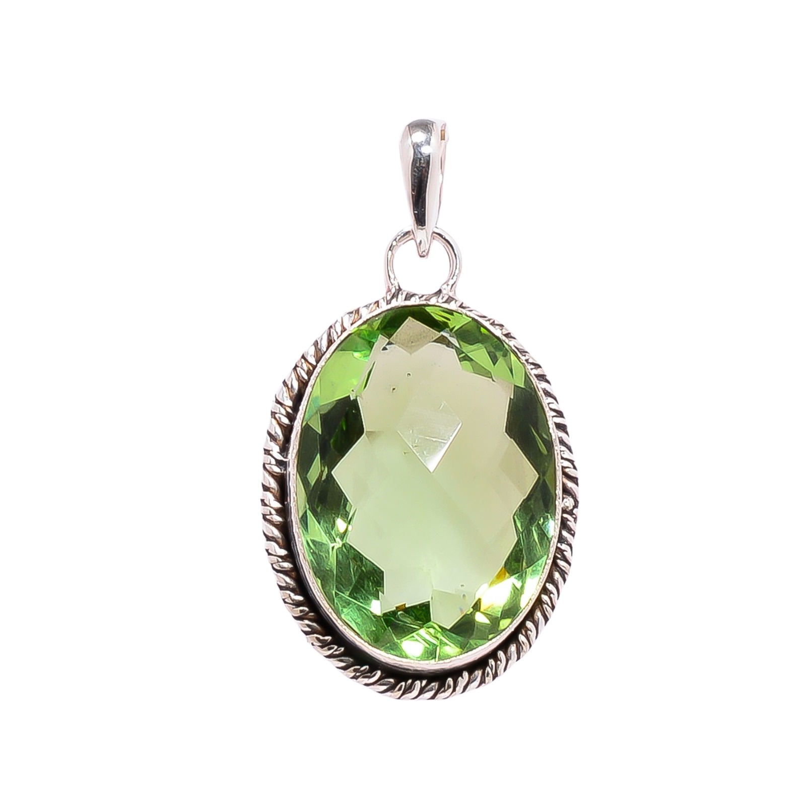 Green Amethyst - Simulated 925 Solid Sterling Silver Pendant
