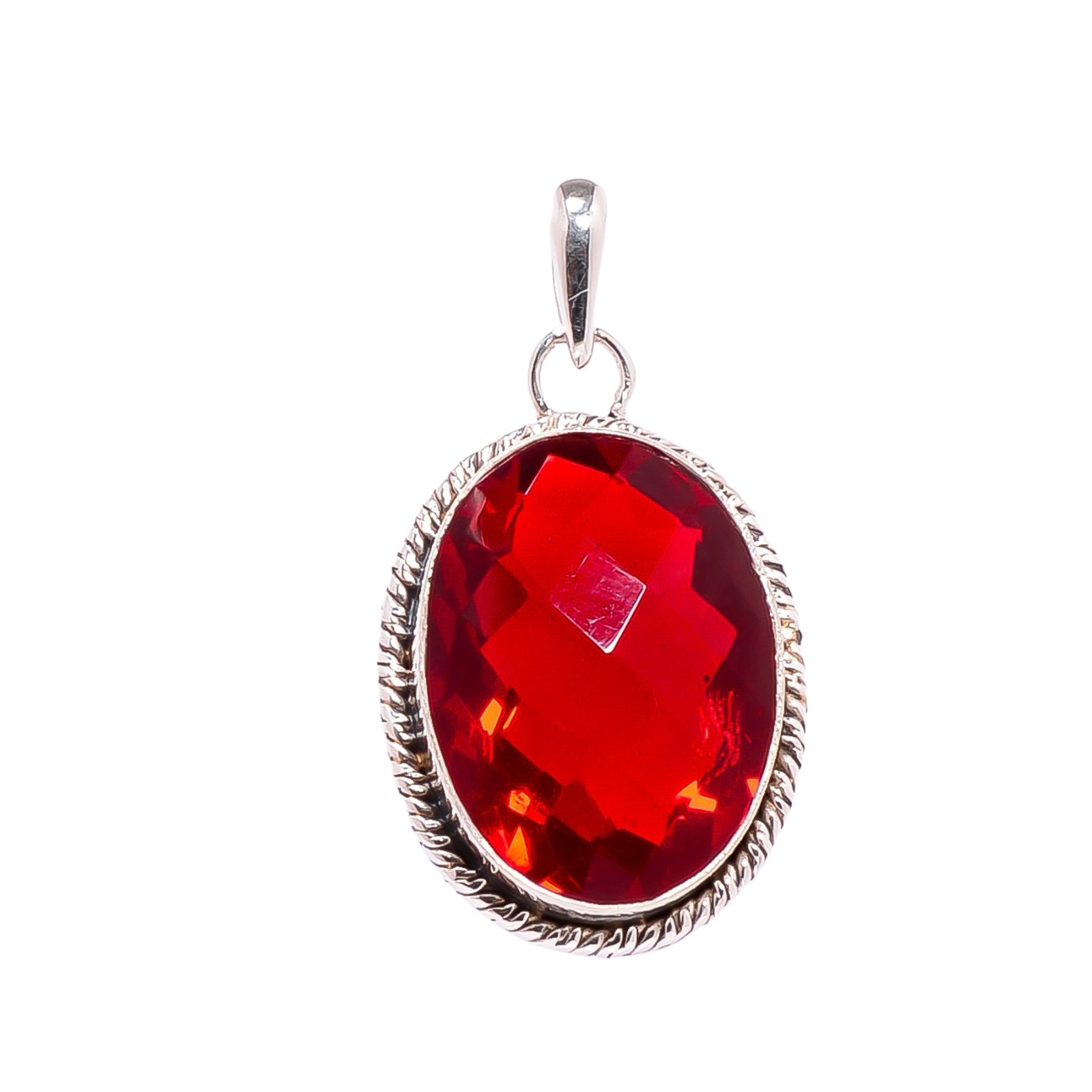 Red Garnet - Simulated 925 Solid Sterling Silver Pendant