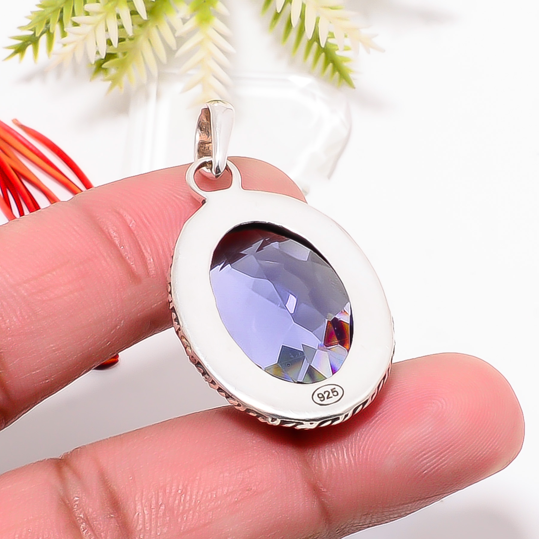 Iolite - Simulated 925 Solid Sterling Silver Pendant