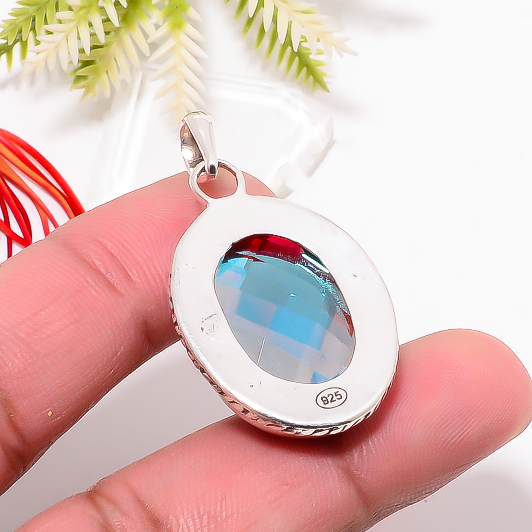 Black Rainbow Mystic Fire Topaz - Simulated 925 Solid Sterling Silver Pendant