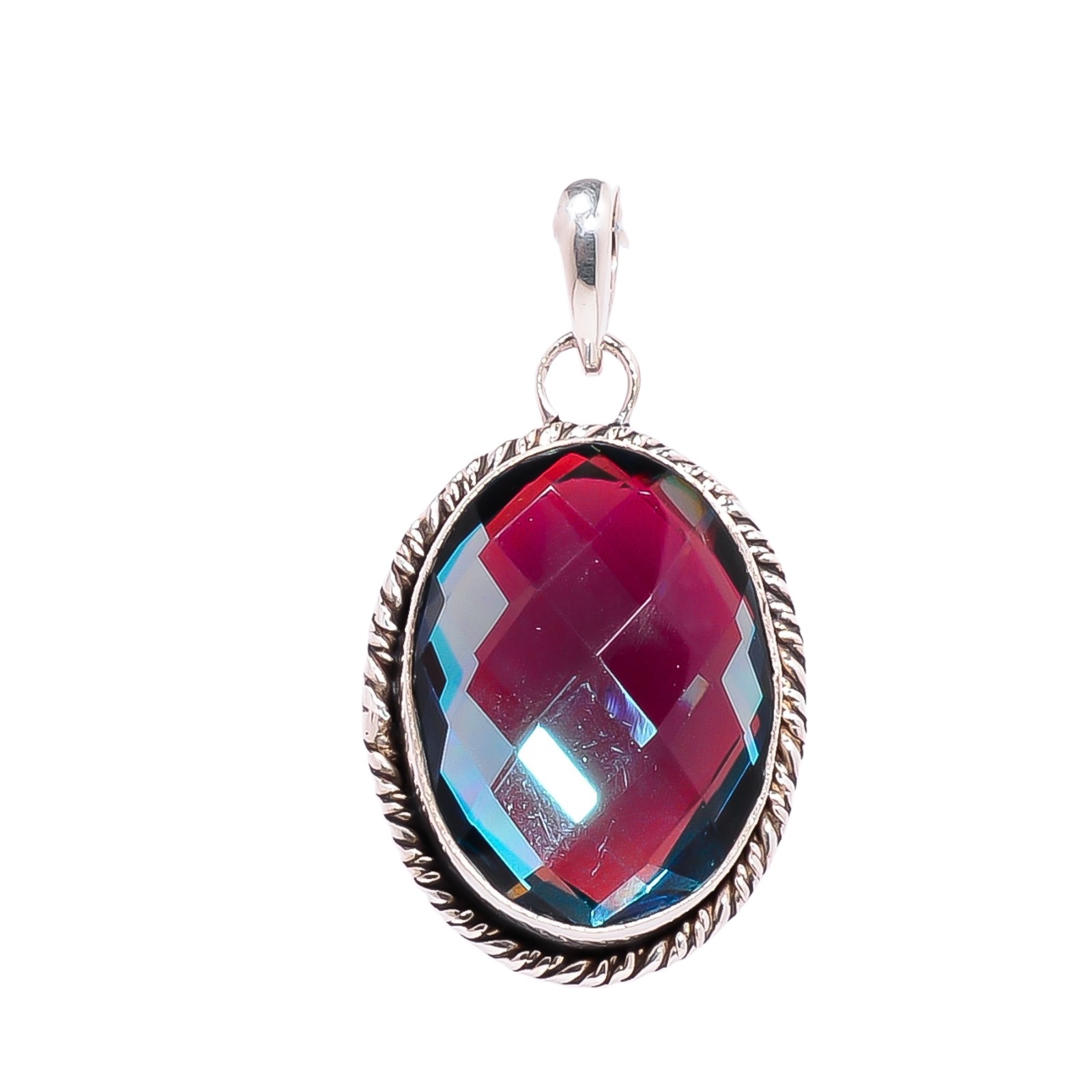 Black Rainbow Mystic Fire Topaz - Simulated 925 Solid Sterling Silver Pendant