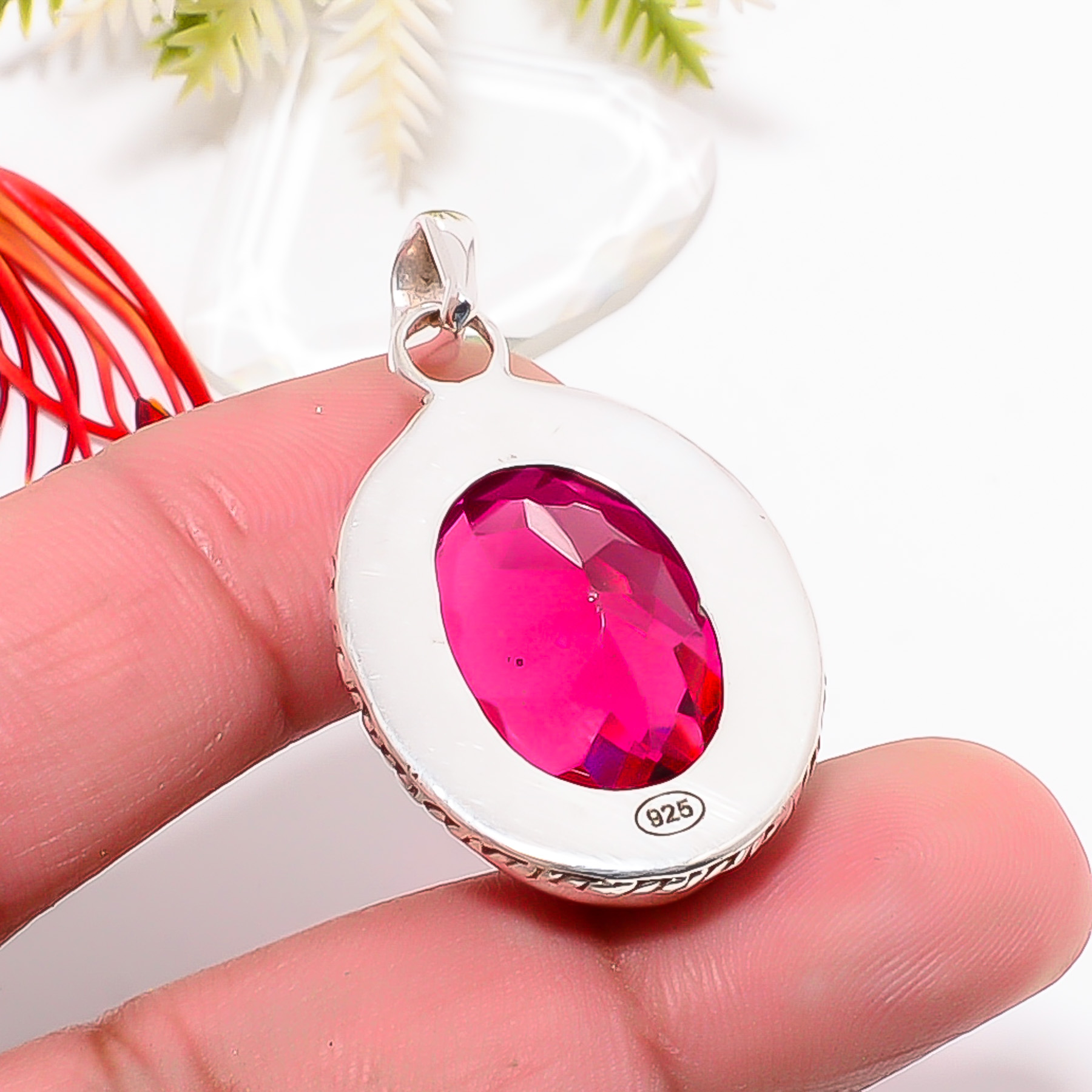 Pink Rubellite Tourmaline - Simulated 925 Solid Sterling Silver Pendant