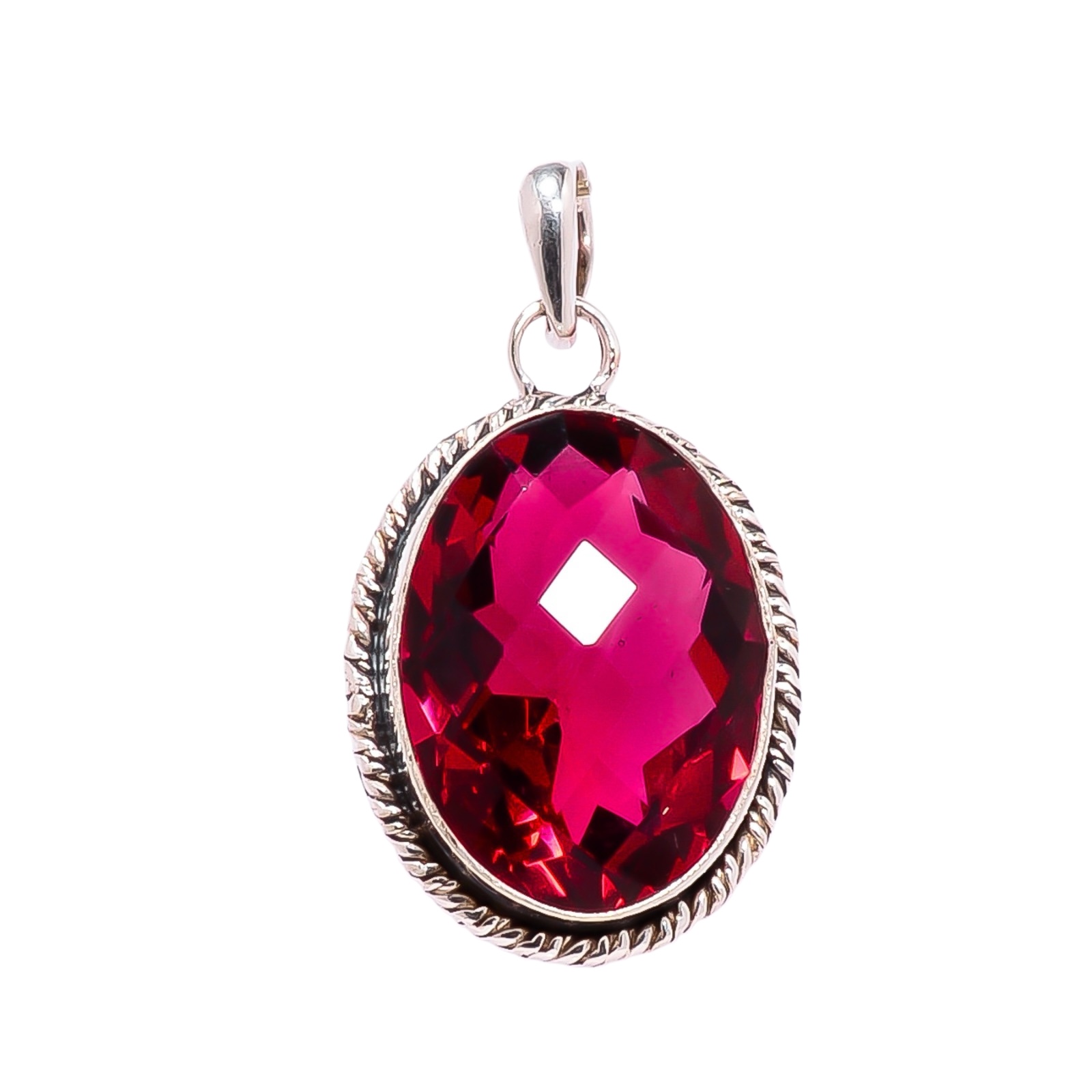 Pink Rubellite Tourmaline - Simulated 925 Solid Sterling Silver Pendant