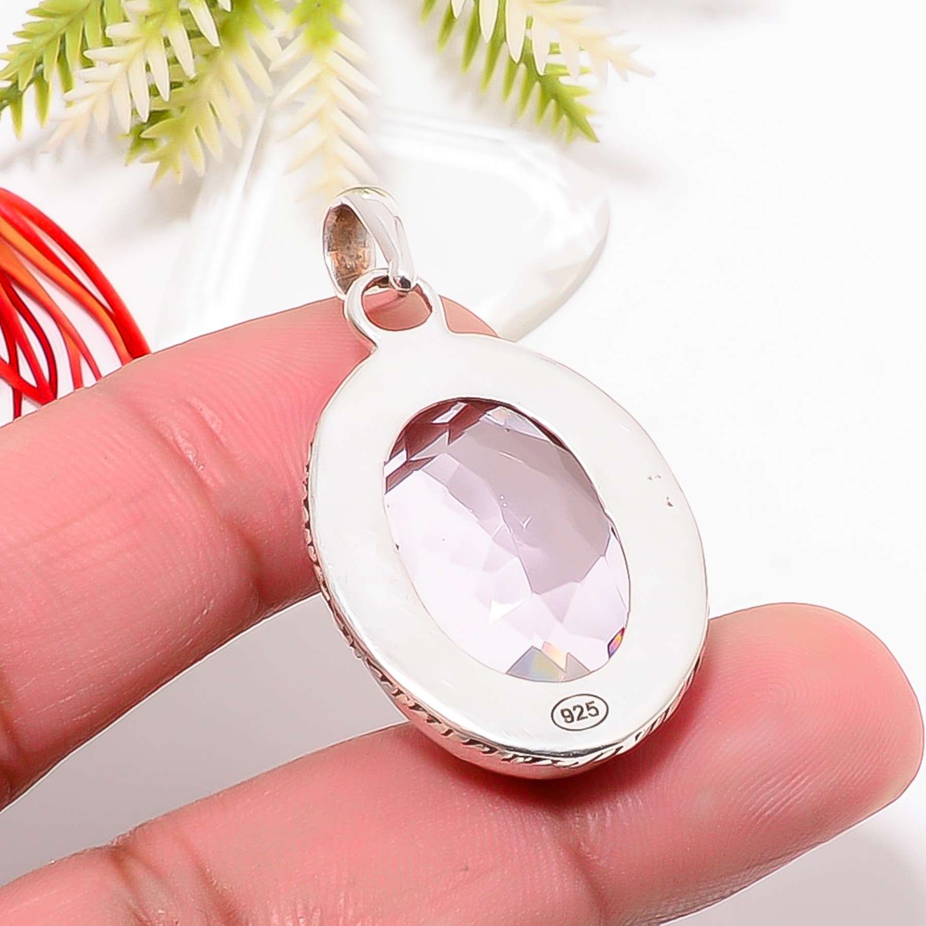 Pink Kunzite - Simulated 925 Solid Sterling Silver Pendant