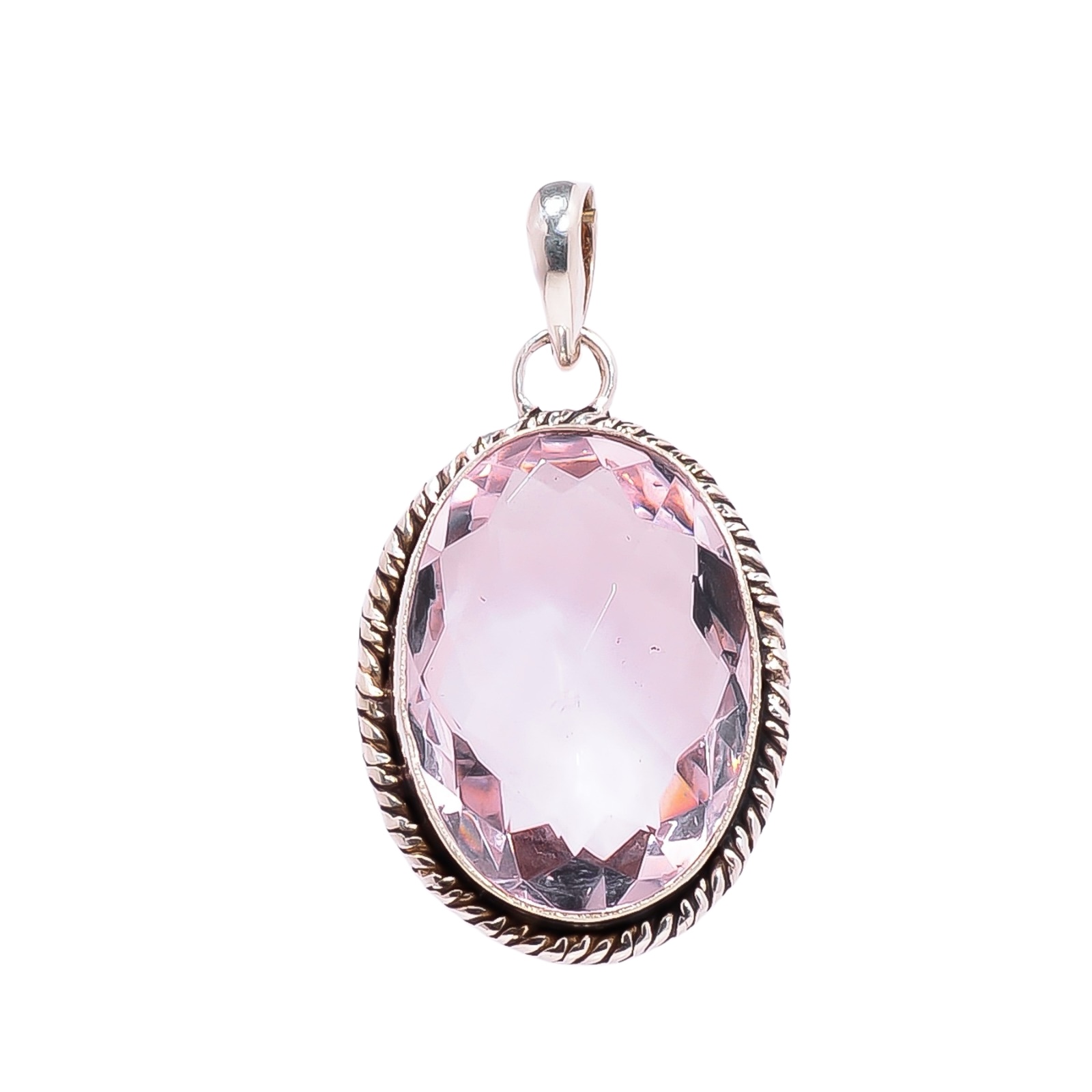 Pink Kunzite - Simulated 925 Solid Sterling Silver Pendant