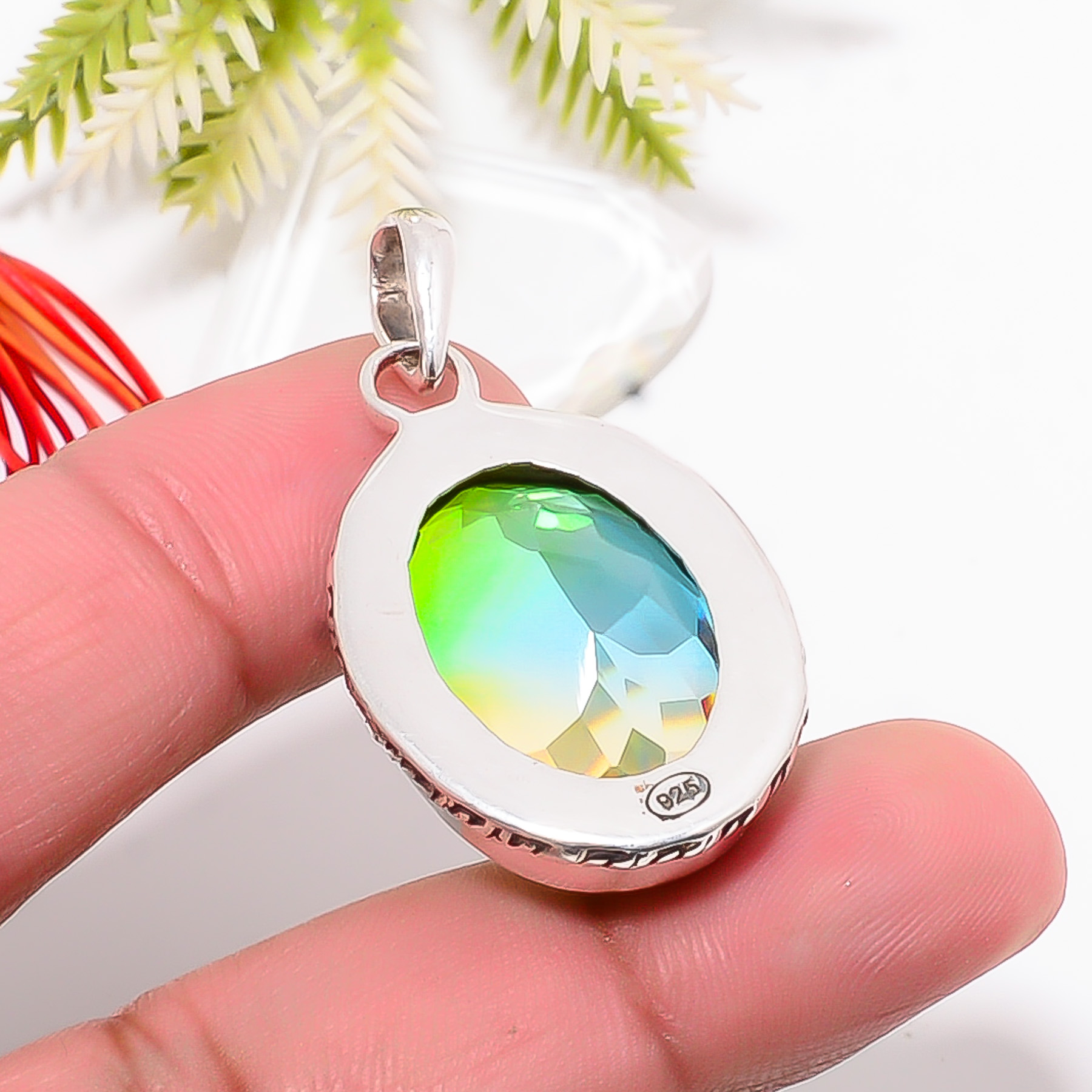 Bi-Colour Tourmaline - Simulated 925 Solid Sterling Silver Pendant