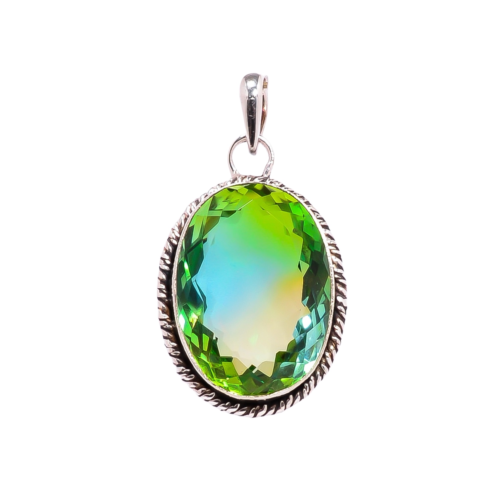 Bi-Colour Tourmaline - Simulated 925 Solid Sterling Silver Pendant