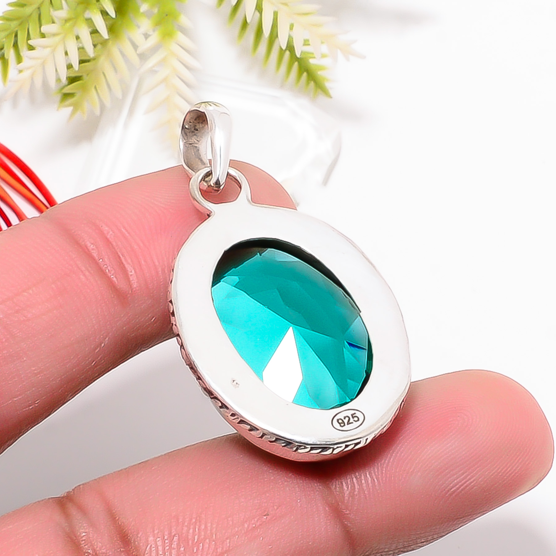 Teal Tourmaline - Simulated 925 Solid Sterling Silver Pendant
