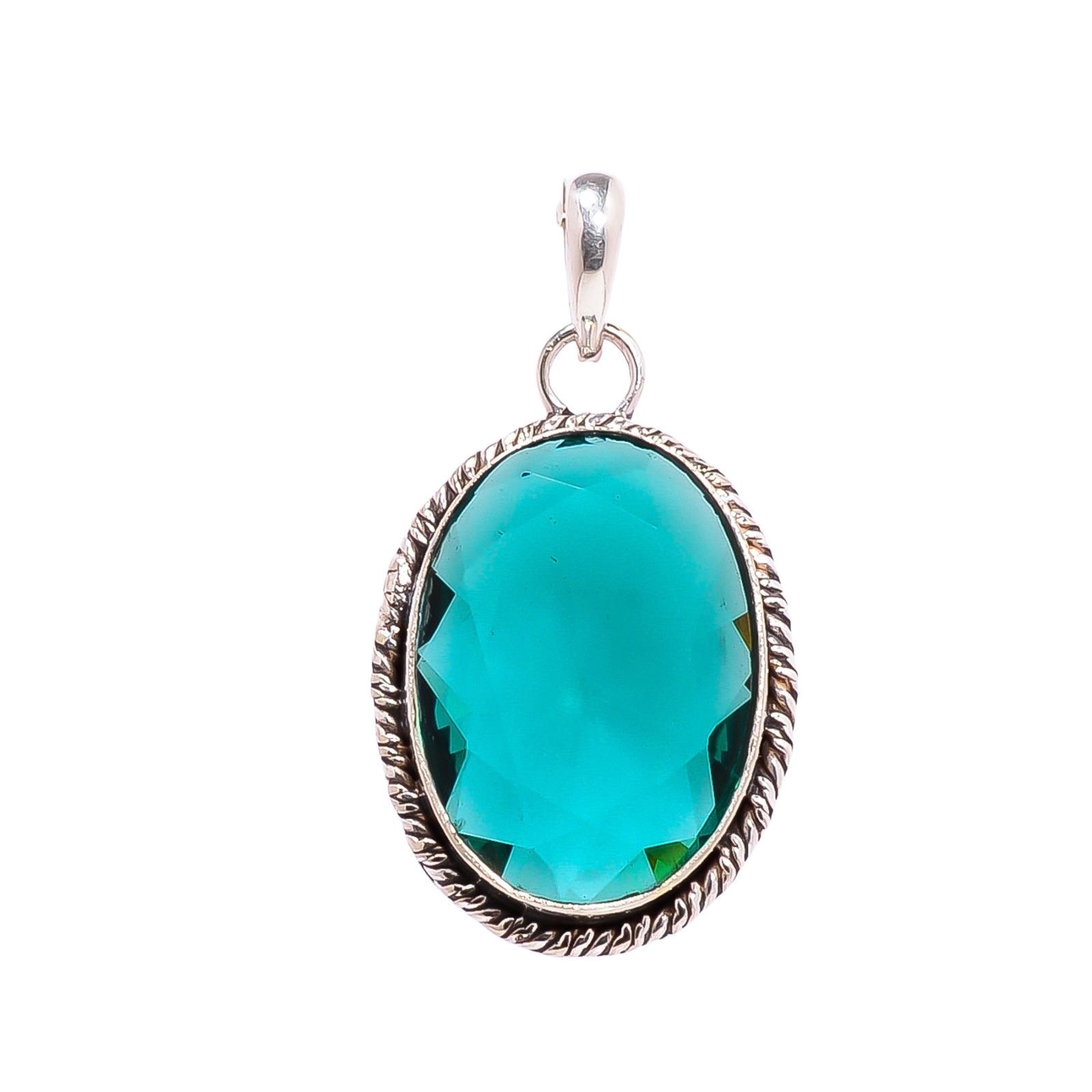 Teal Tourmaline - Simulated 925 Solid Sterling Silver Pendant