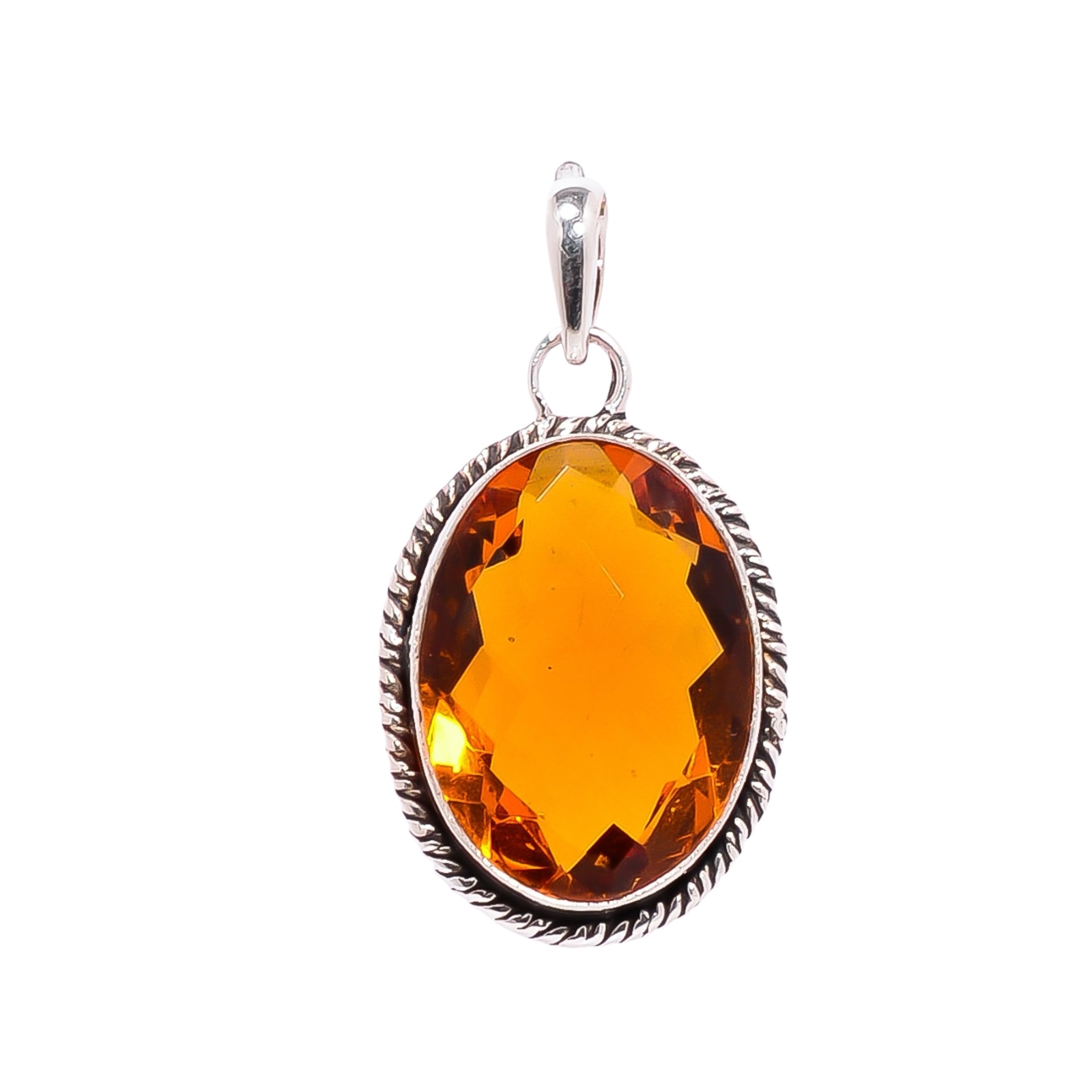 Citrine - Simulated 925 Solid Sterling Silver Pendant
