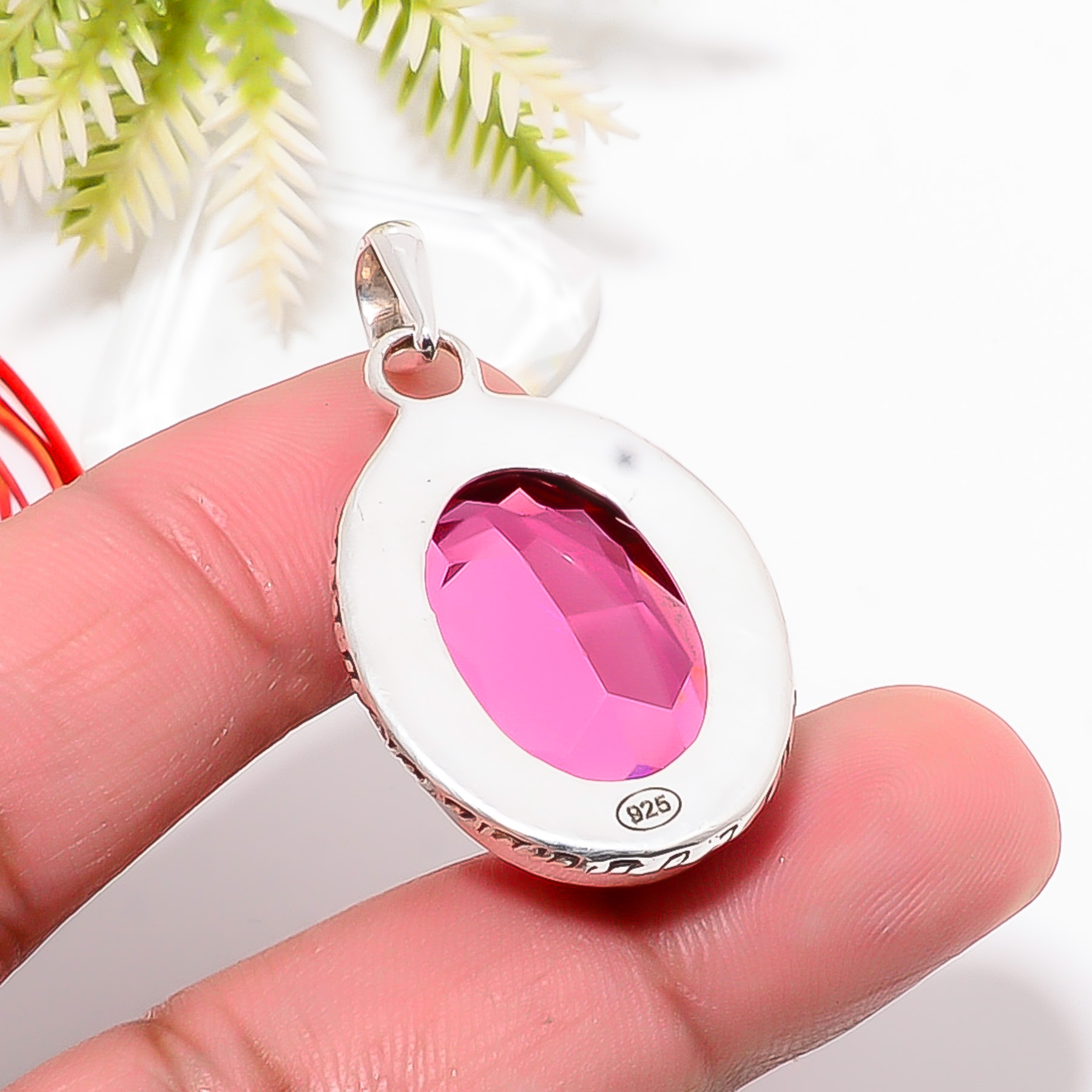Pink Rubellite Tourmaline - Simulated 925 Solid Sterling Silver Pendant