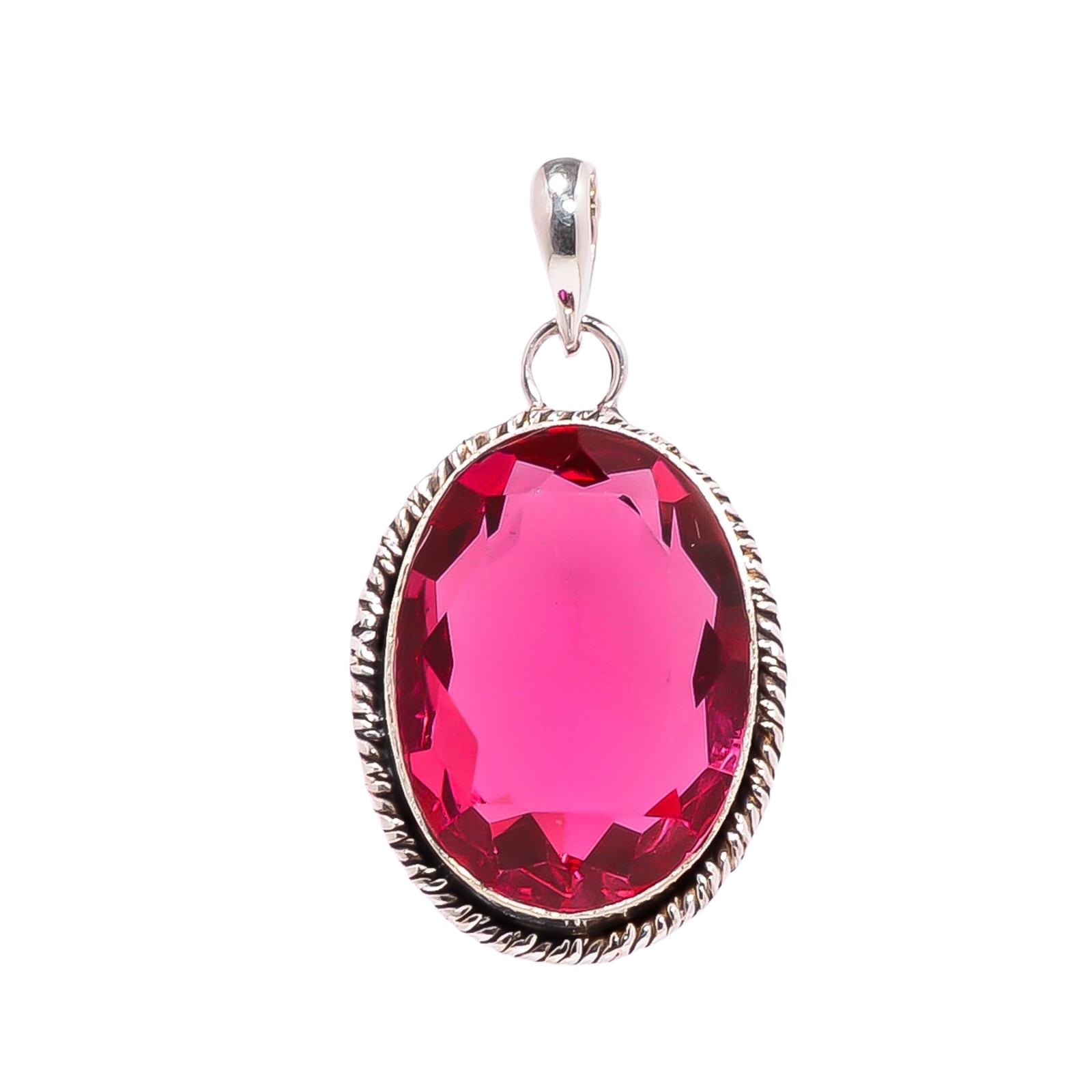 Pink Rubellite Tourmaline - Simulated 925 Solid Sterling Silver Pendant