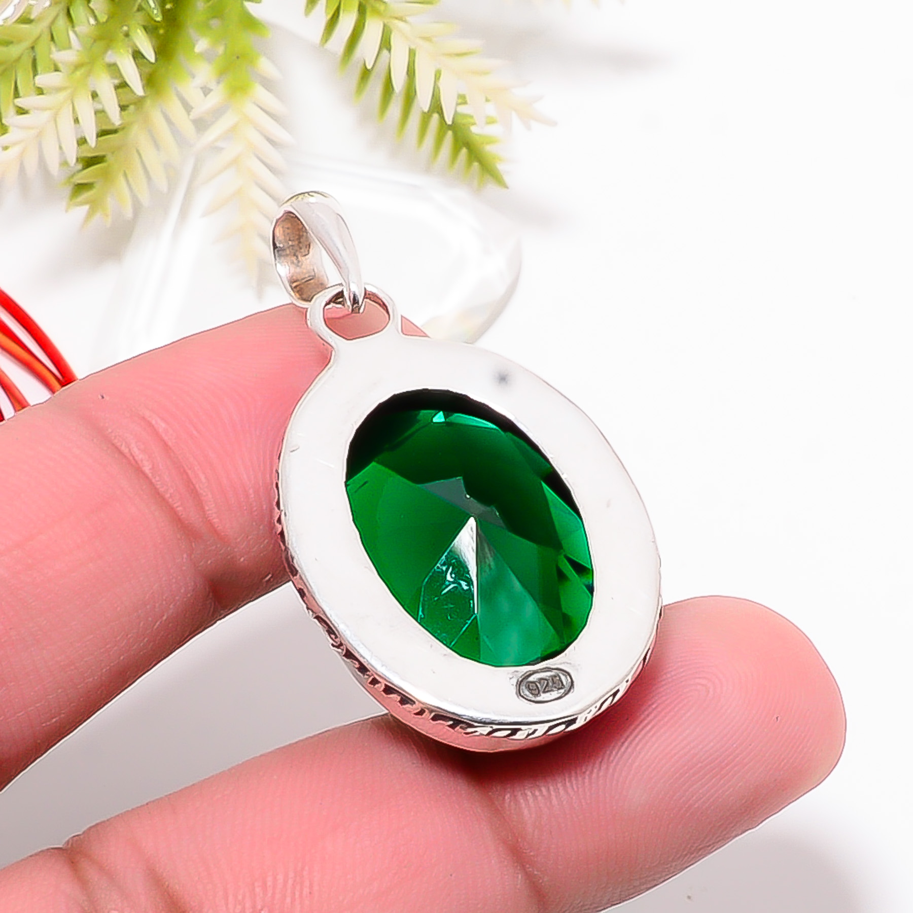 Chrome Diopside - Simulated 925 Solid Sterling Silver Pendant