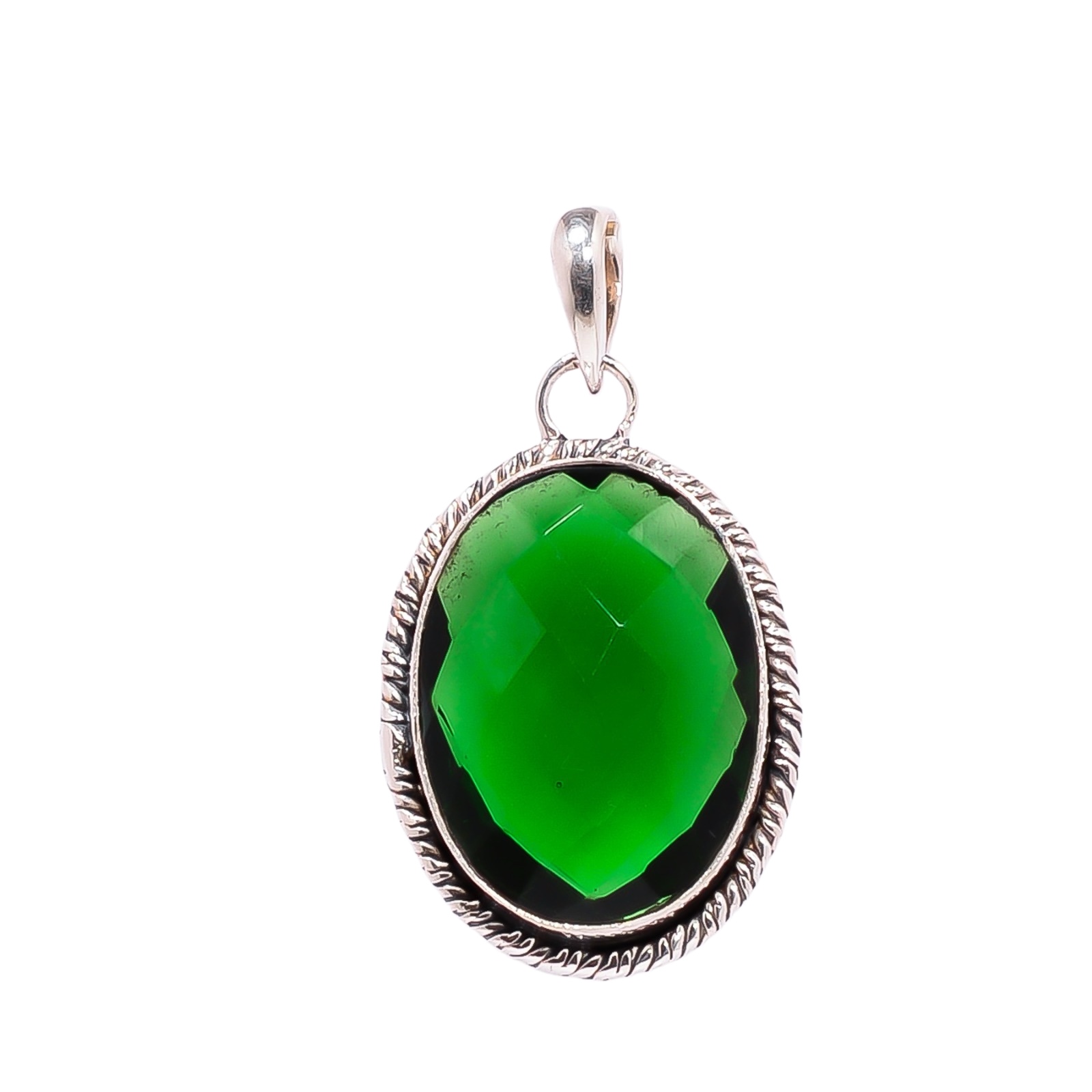 Chrome Diopside - Simulated 925 Solid Sterling Silver Pendant