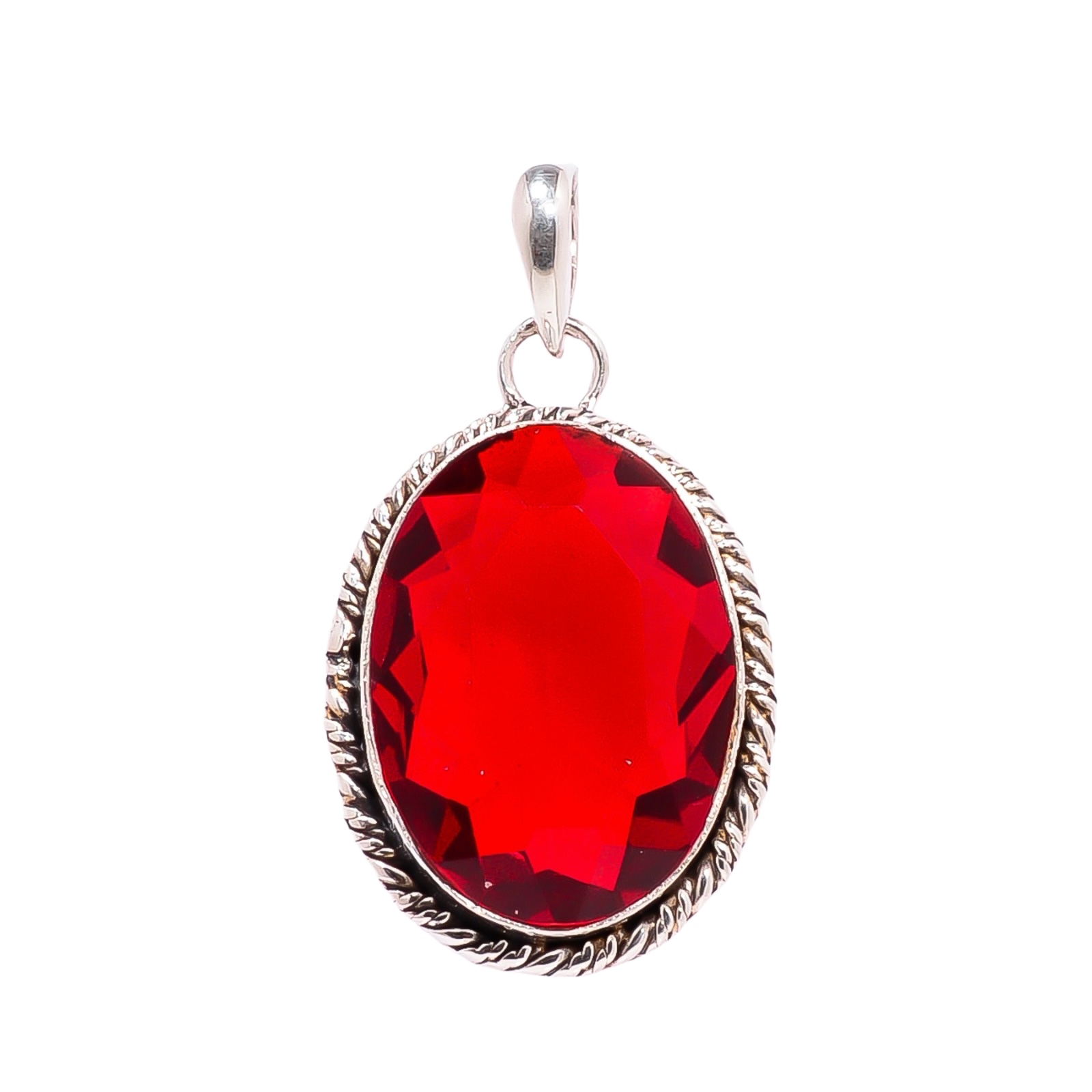 Red Garnet - Simulated 925 Solid Sterling Silver Pendant