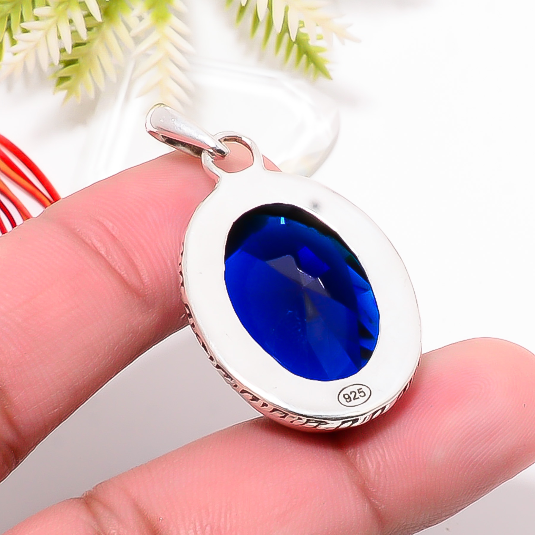 Blue Sapphire - Simulated 925 Solid Sterling Silver Pendant