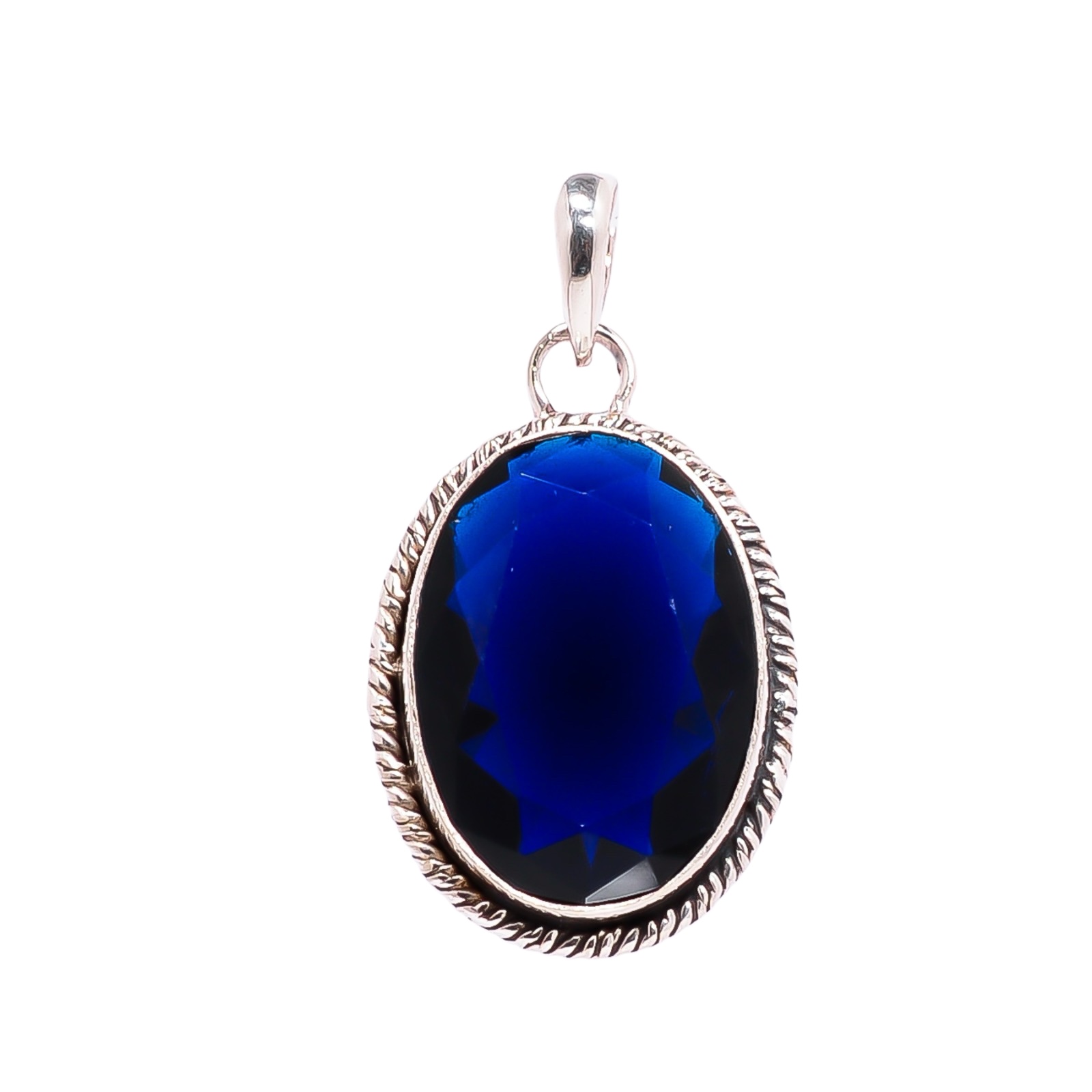 Blue Sapphire - Simulated 925 Solid Sterling Silver Pendant