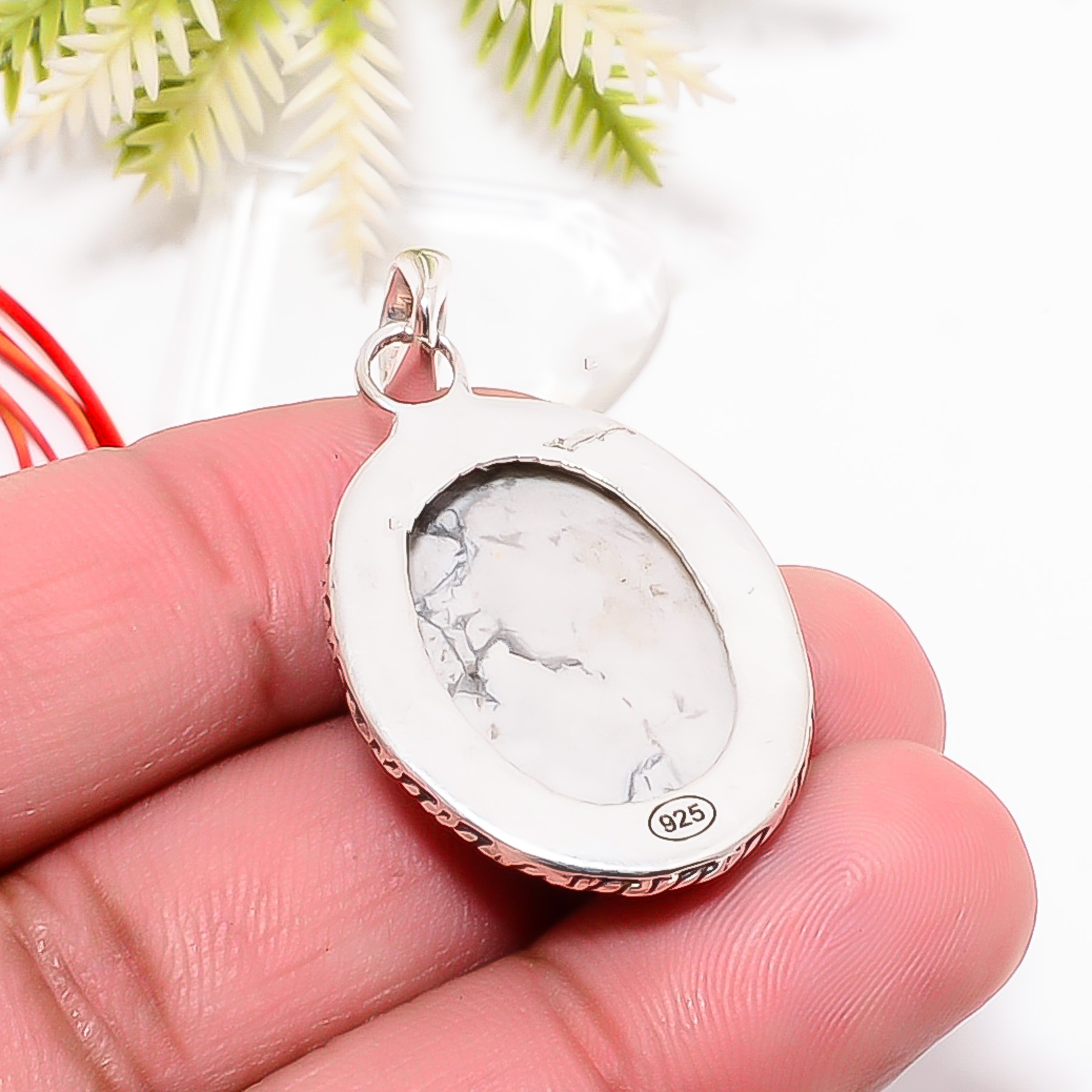 Natural White Howlite - United States 925 Solid Sterling Silver Pendant