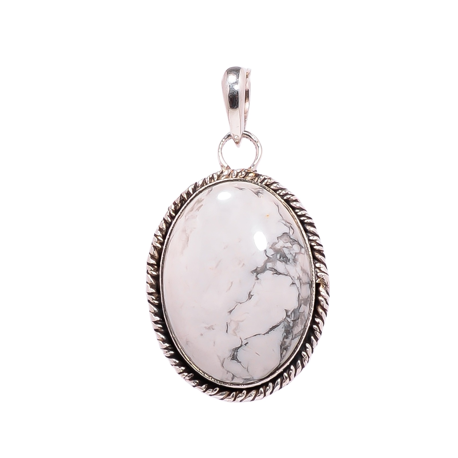 Natural White Howlite - United States 925 Solid Sterling Silver Pendant