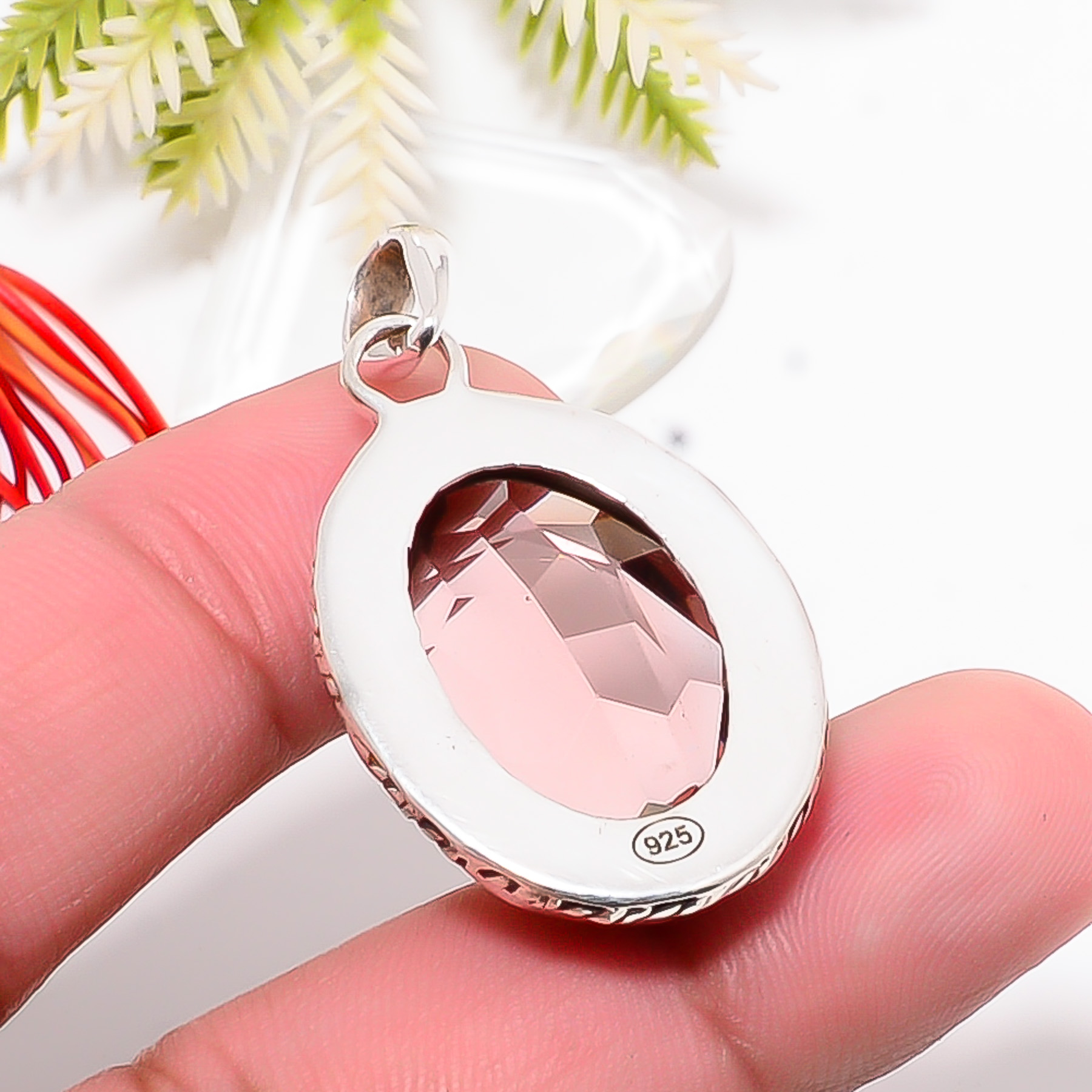 Morganite - Simulated 925 Solid Sterling Silver Pendant