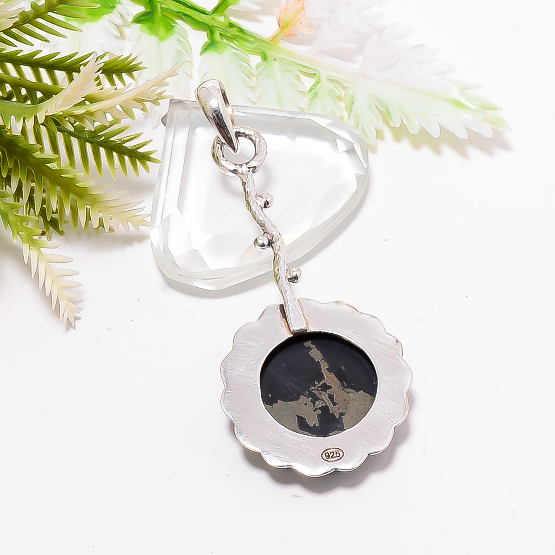 Healer'S Gold Pyrite In Magnetite 925 Solid Sterling Silver Pendant