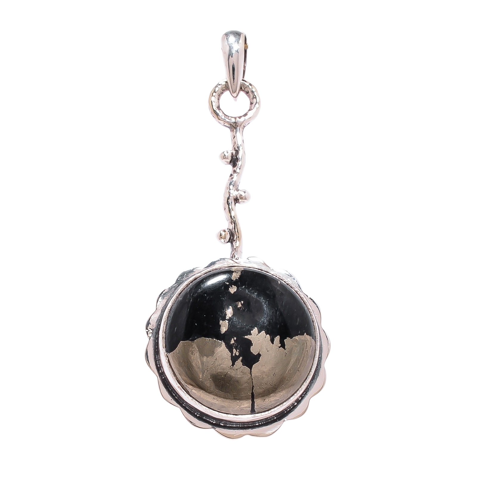 Healer'S Gold Pyrite In Magnetite 925 Solid Sterling Silver Pendant