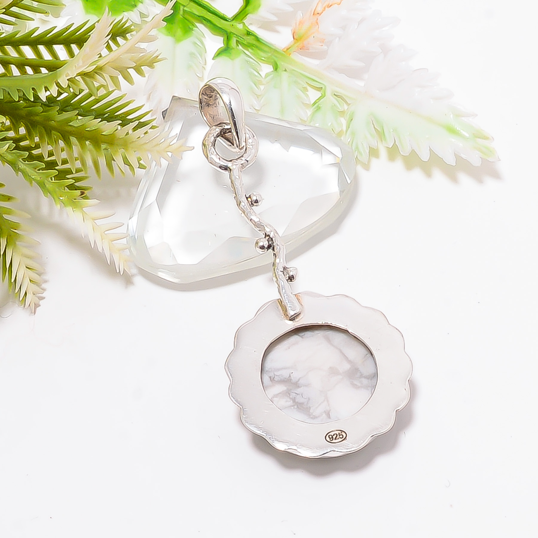 Natural White Howlite - United States 925 Solid Sterling Silver Pendant