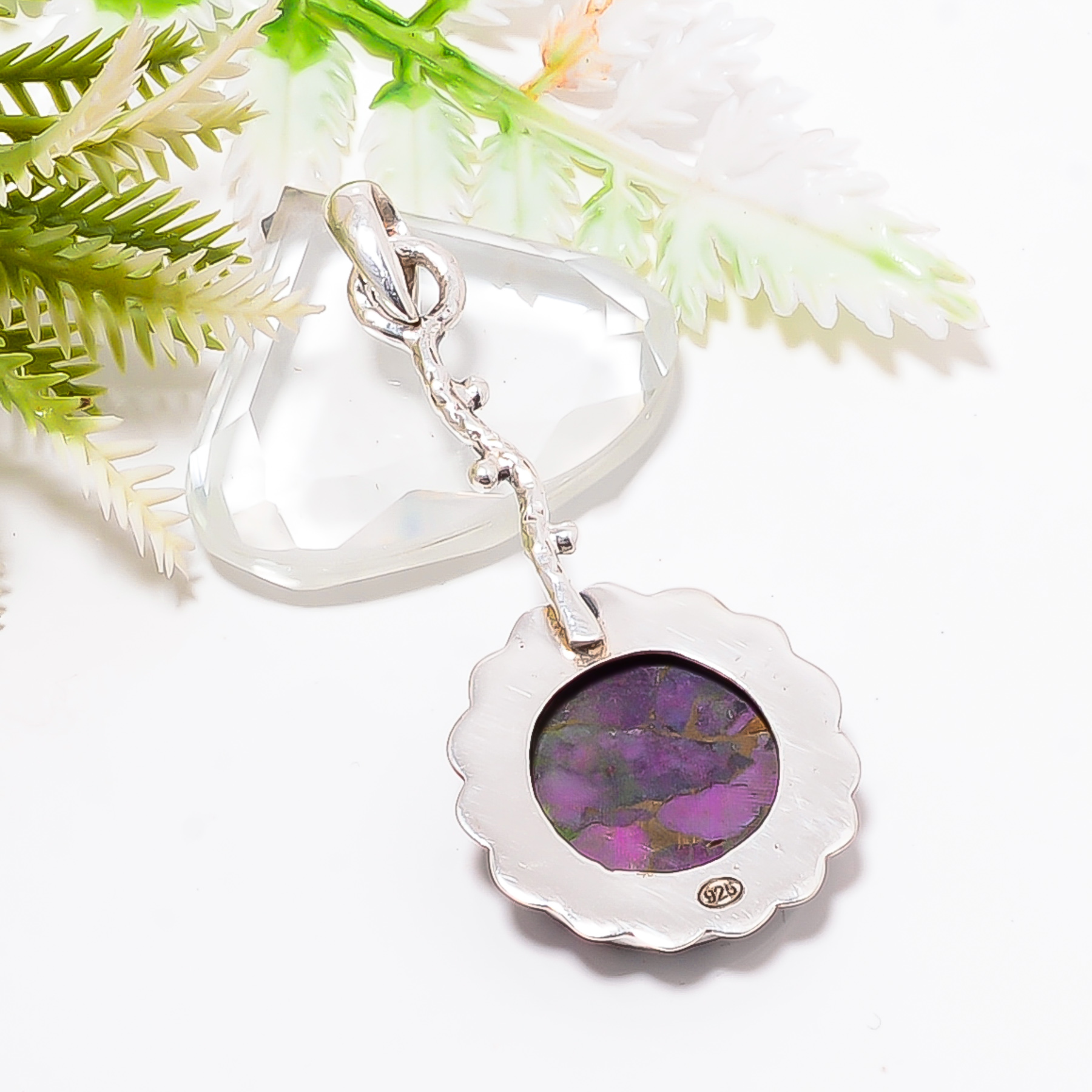Copper Purple Turquoise 925 Solid Sterling Silver Pendant