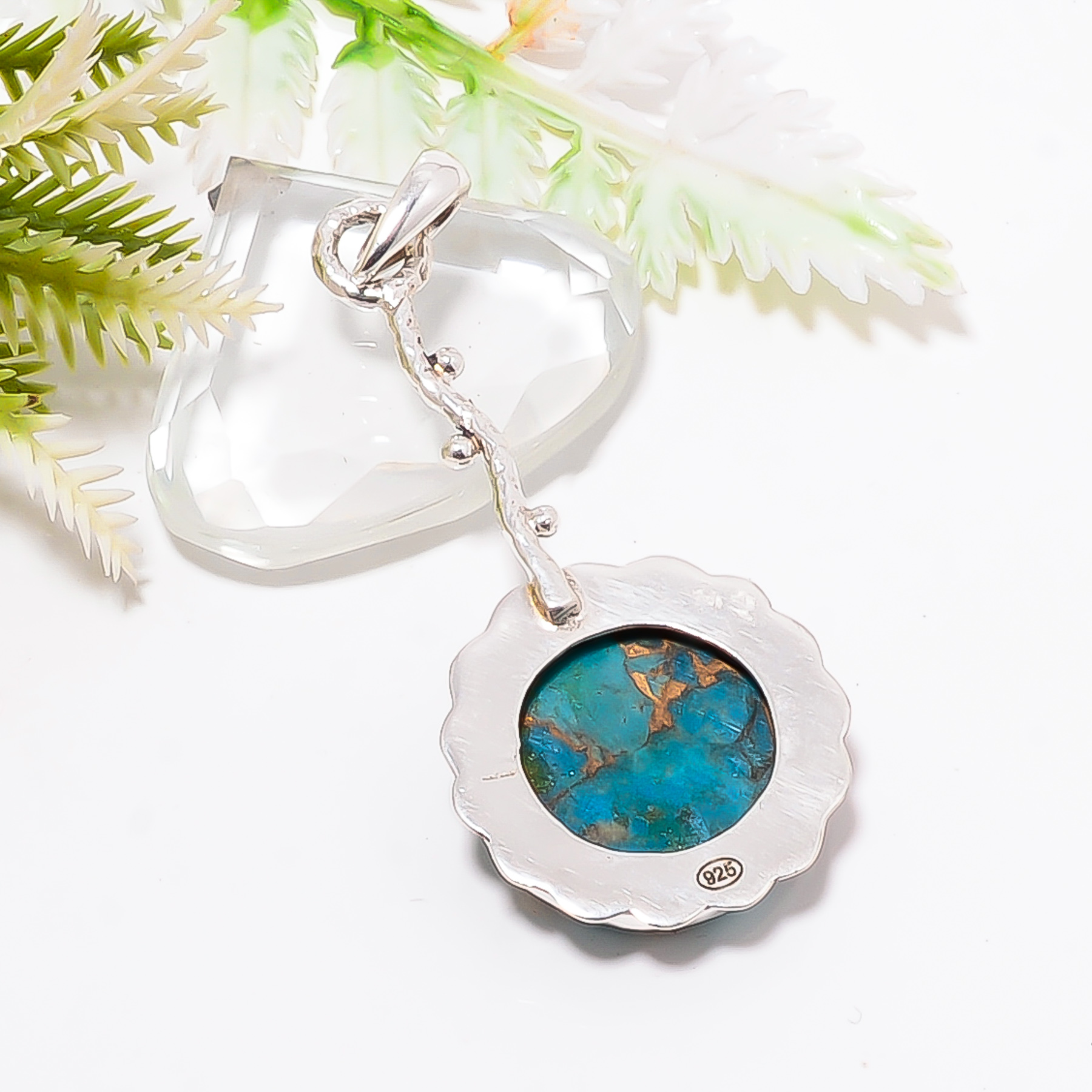 Copper Blue Turquoise 925 Solid Sterling Silver Pendant