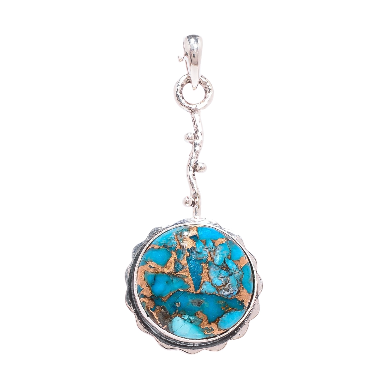 Copper Blue Turquoise 925 Solid Sterling Silver Pendant