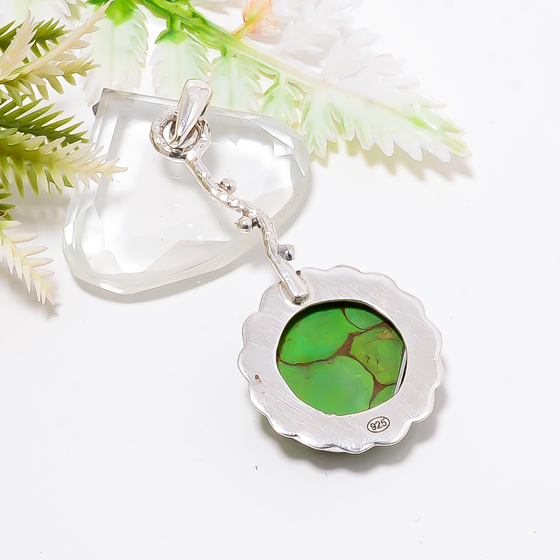 Copper Green Turquoise 925 Solid Sterling Silver Pendant