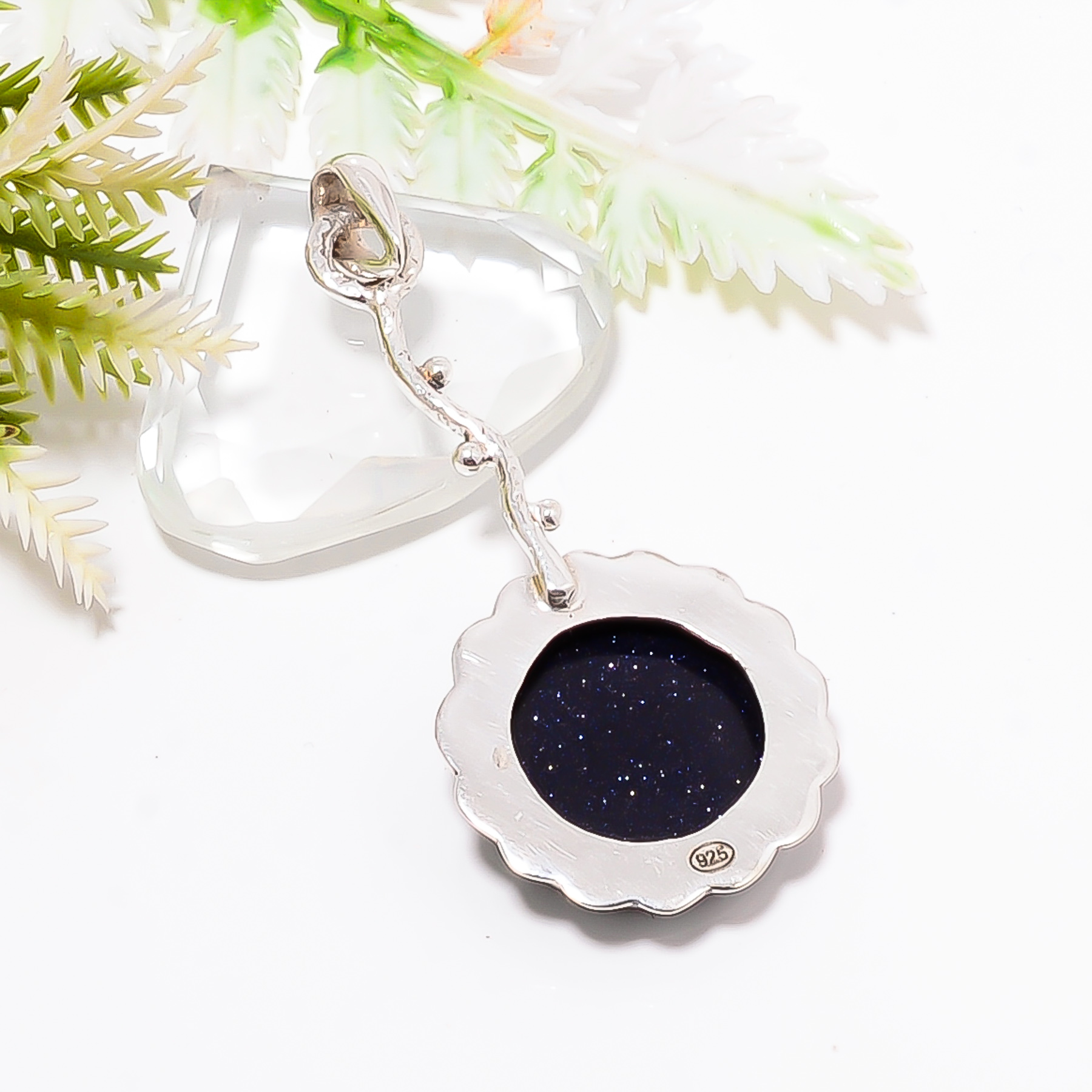 Blue Sunstone - Simulated 925 Solid Sterling Silver Pendant