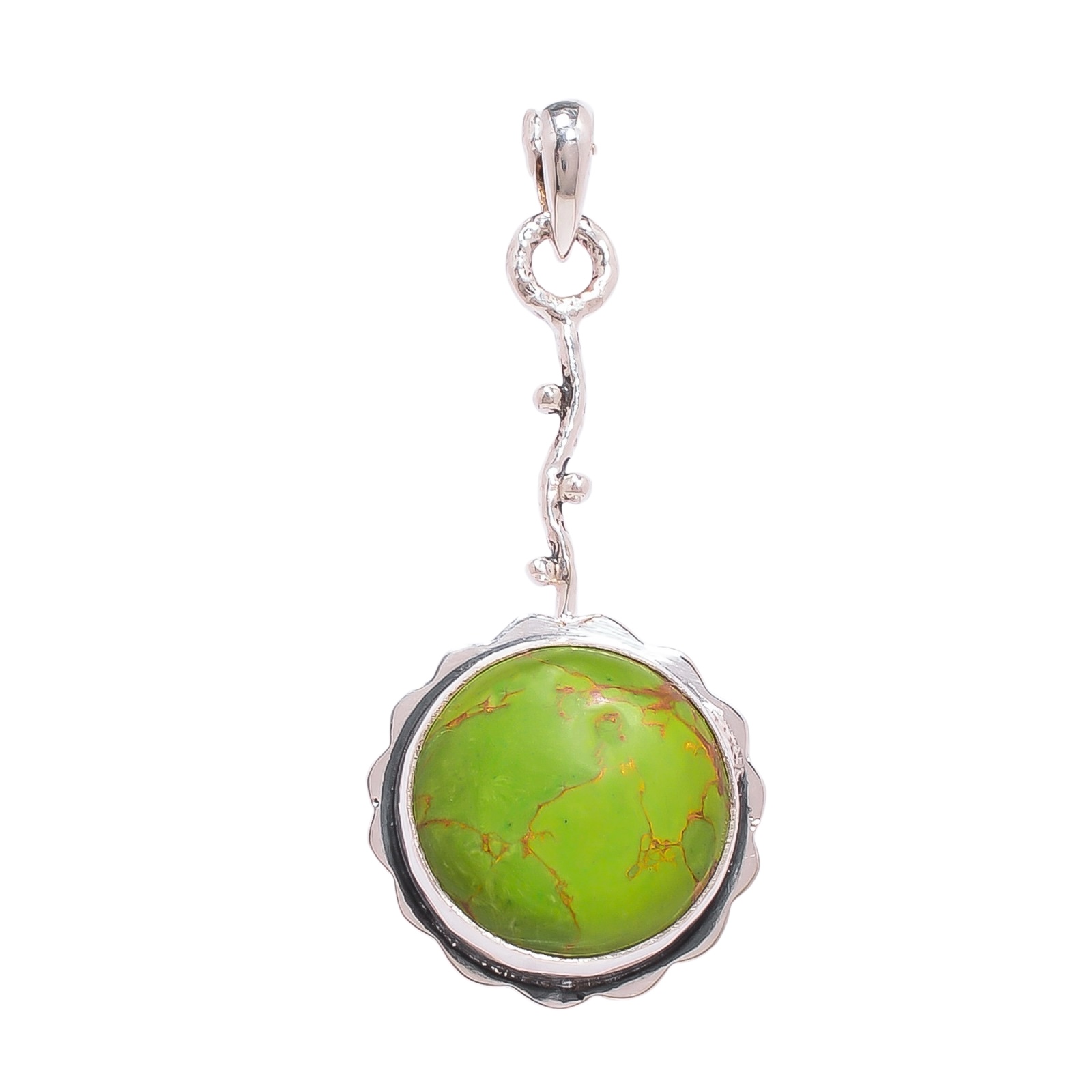 Copper Green Turquoise - Simulated 925 Solid Sterling Silver Pendant