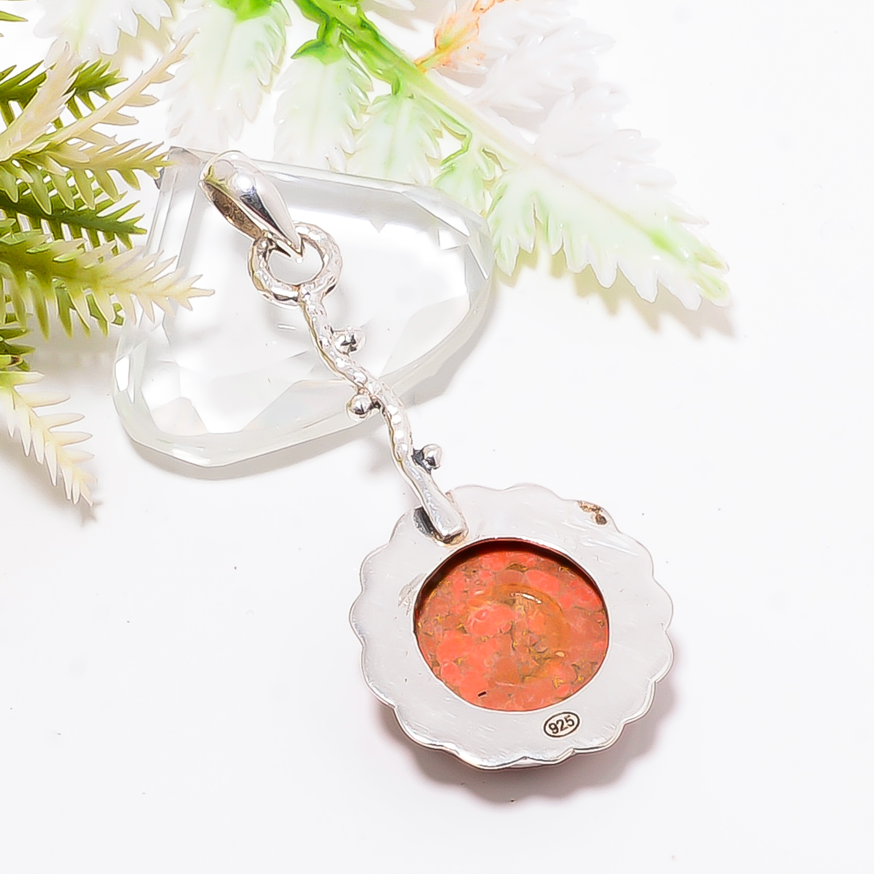 Copper Red Turquoise - Simulated 925 Solid Sterling Silver Pendant